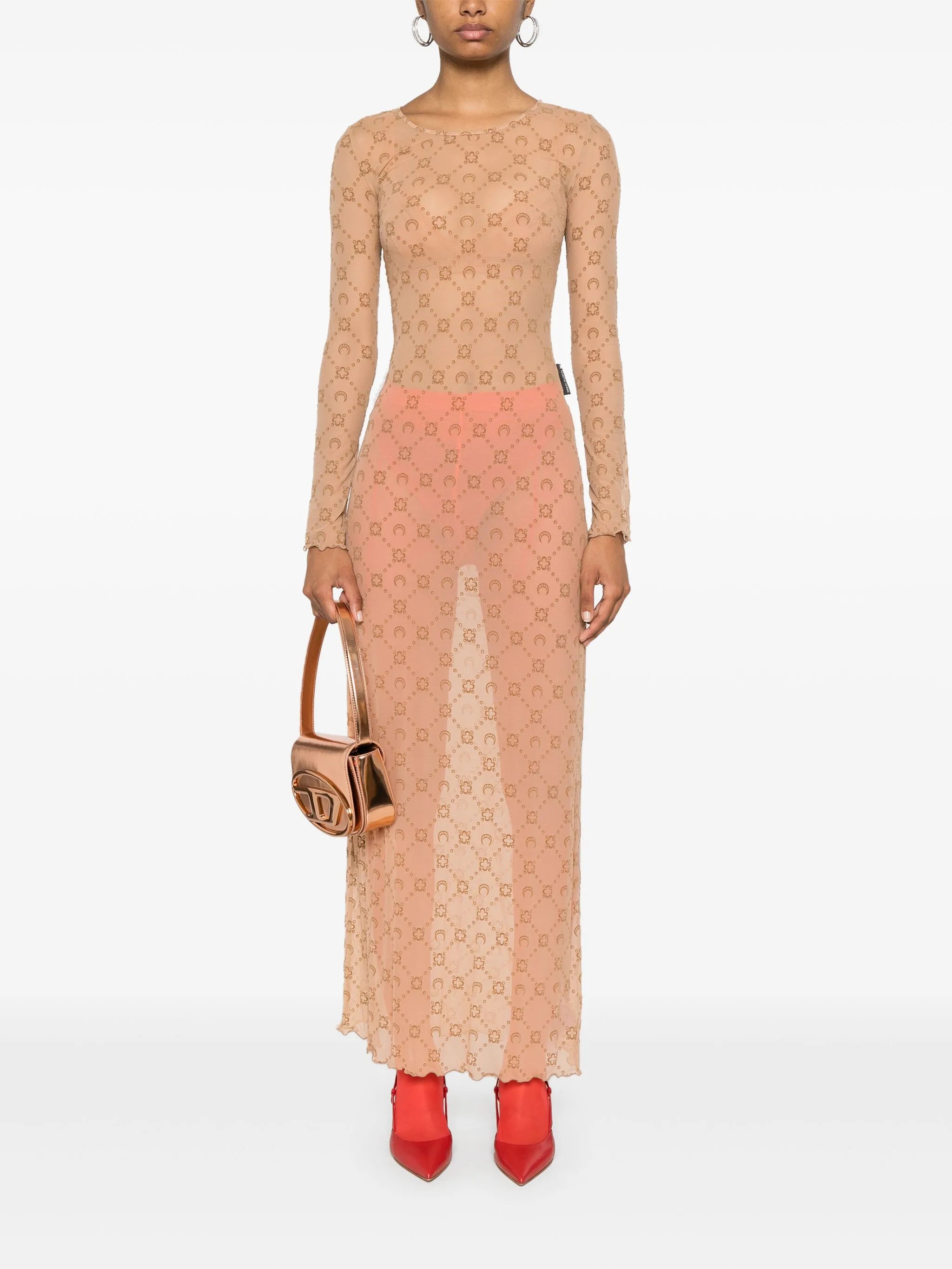 Moonogram-pattern semi-sheer dress