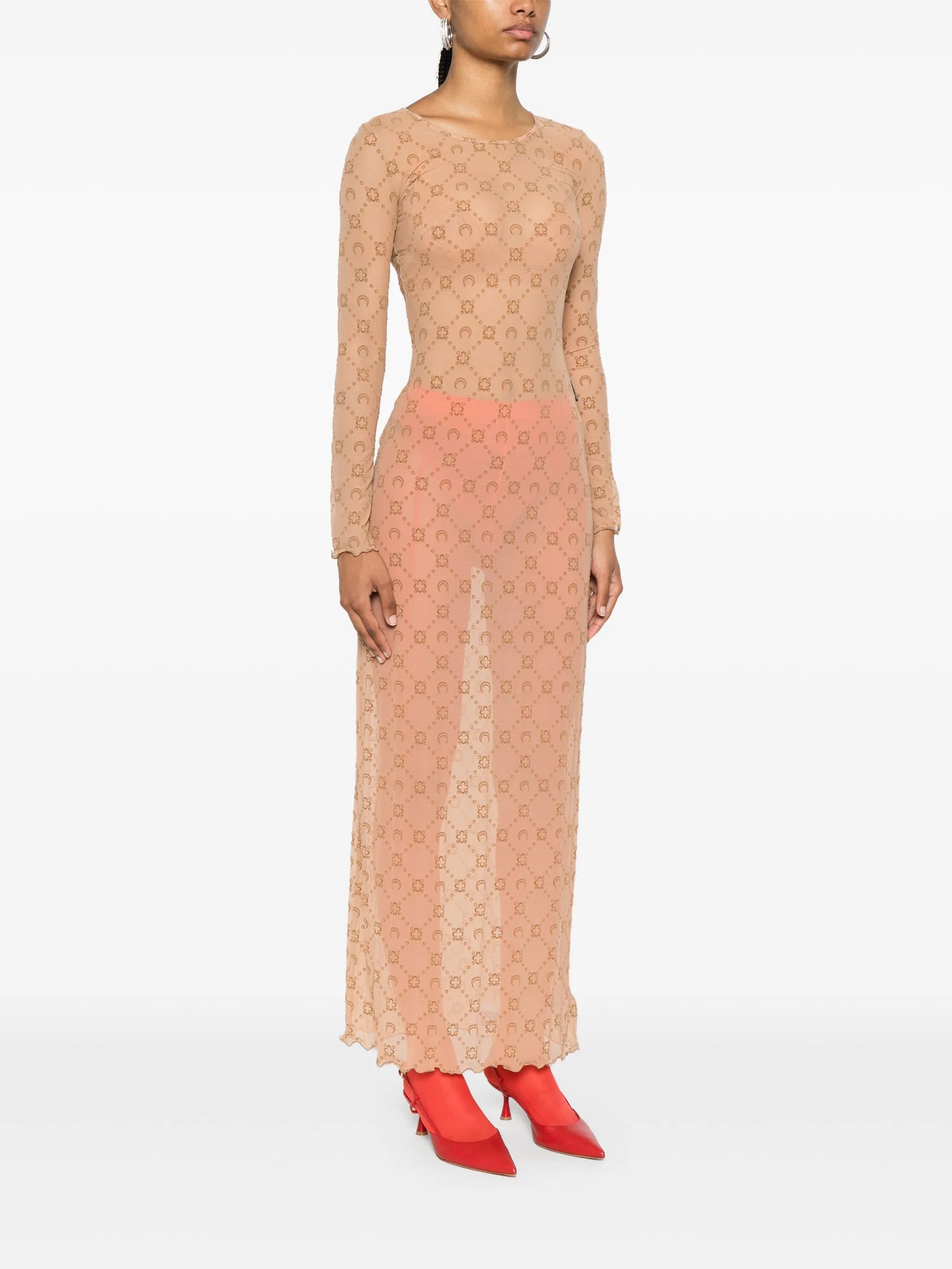 Moonogram-pattern semi-sheer dress