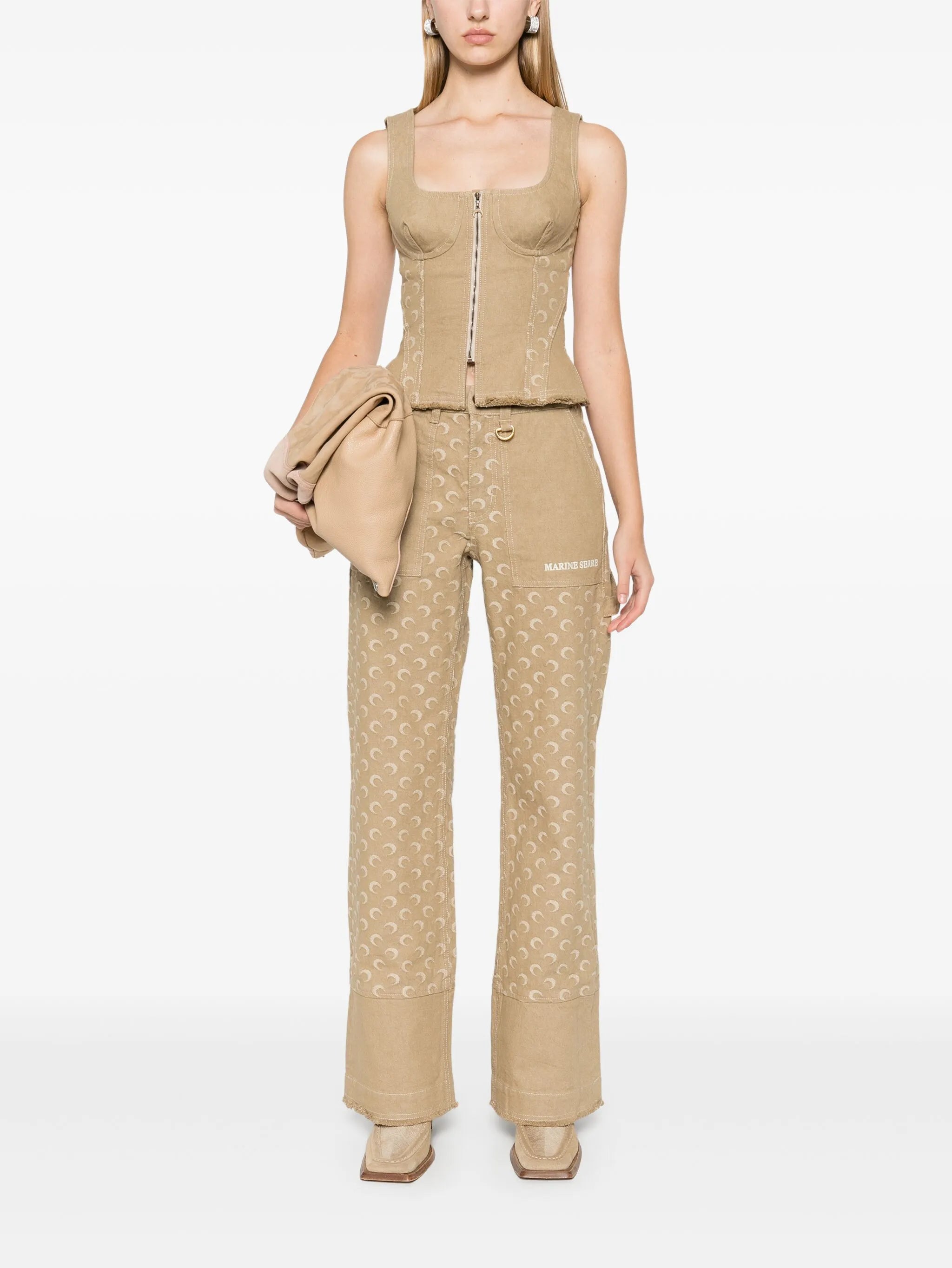 Moon-jacquard twill trousers