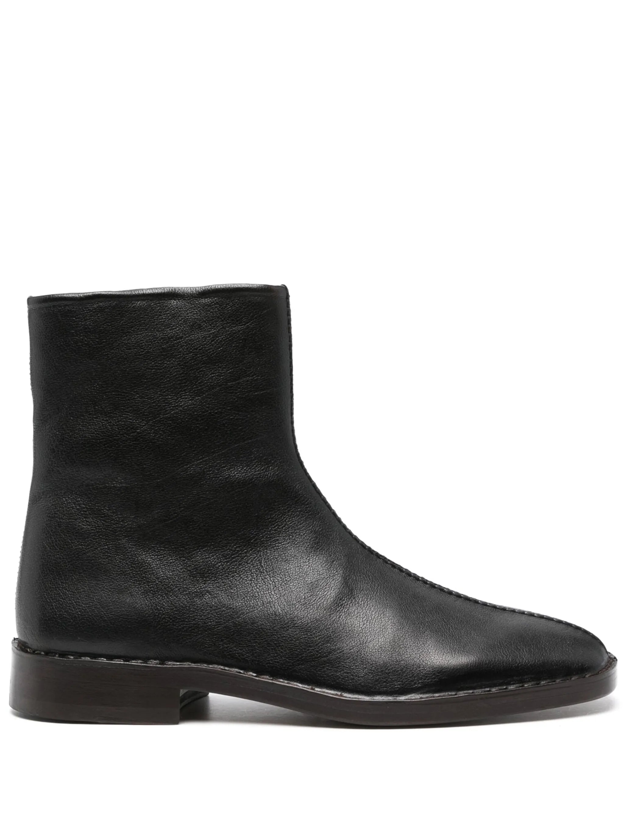 piped leather ankle boots