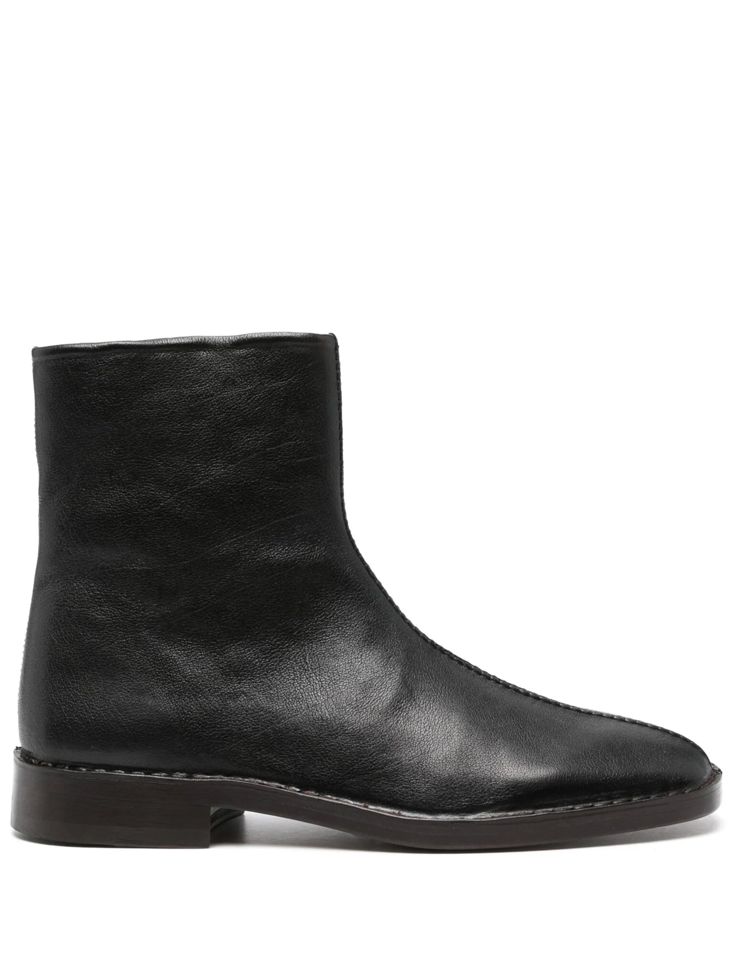 piped leather ankle boots