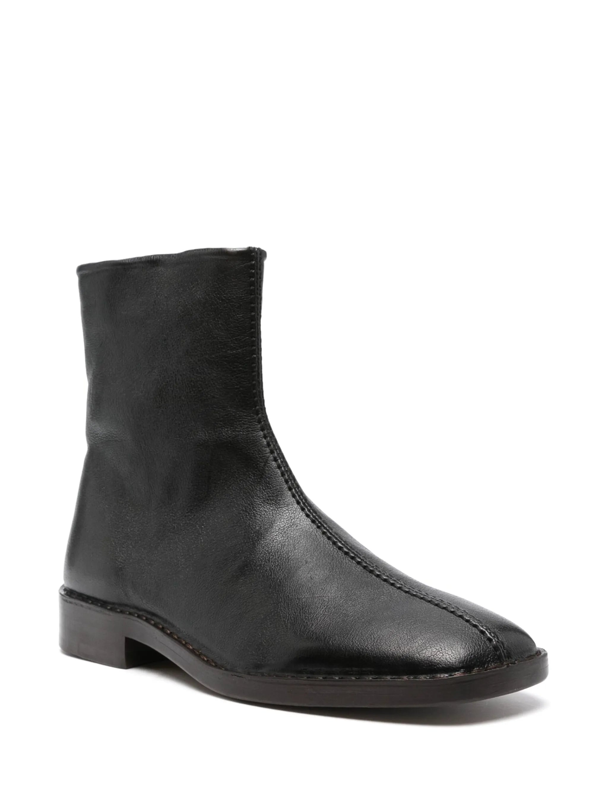 piped leather ankle boots