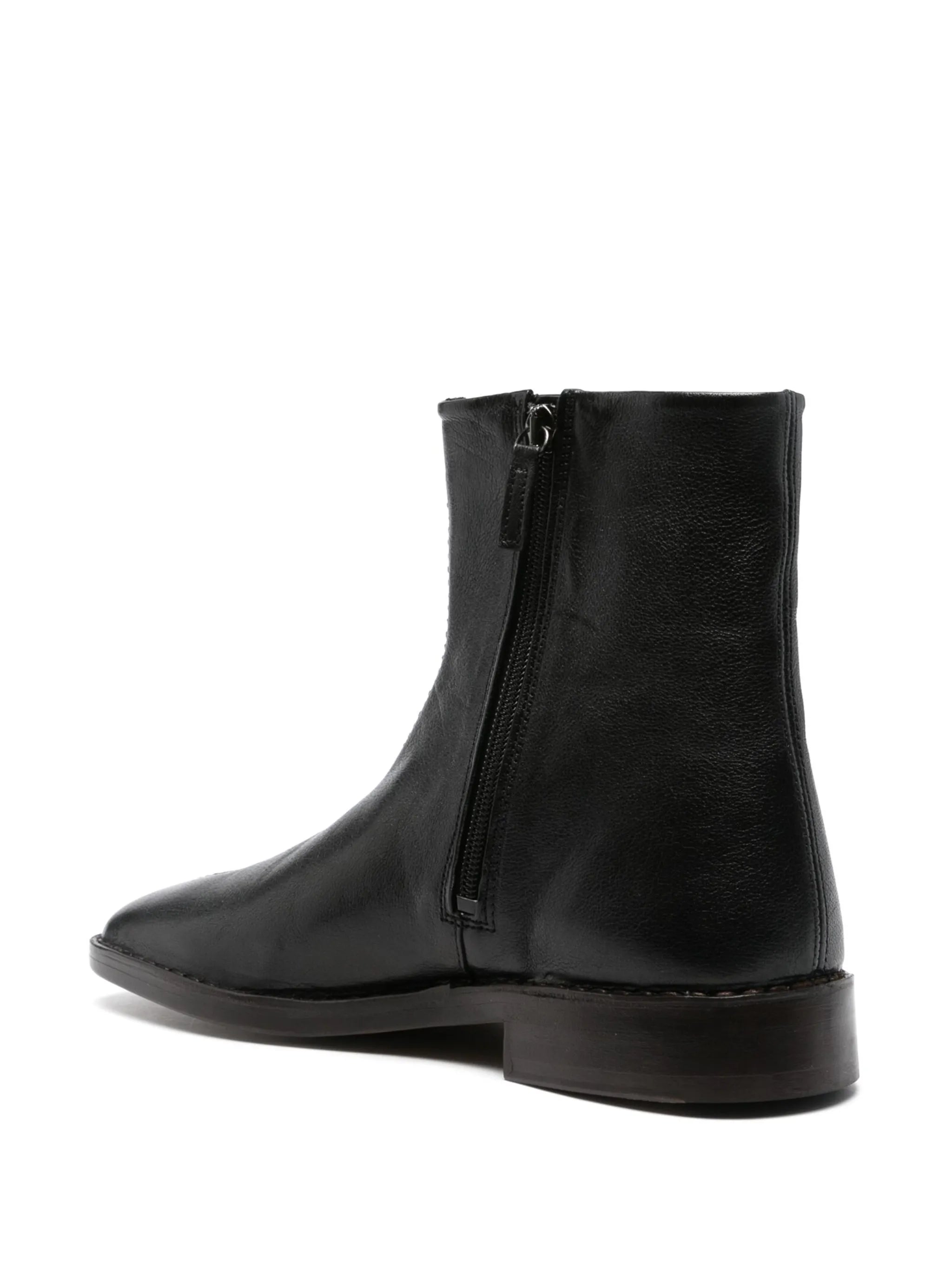 piped leather ankle boots