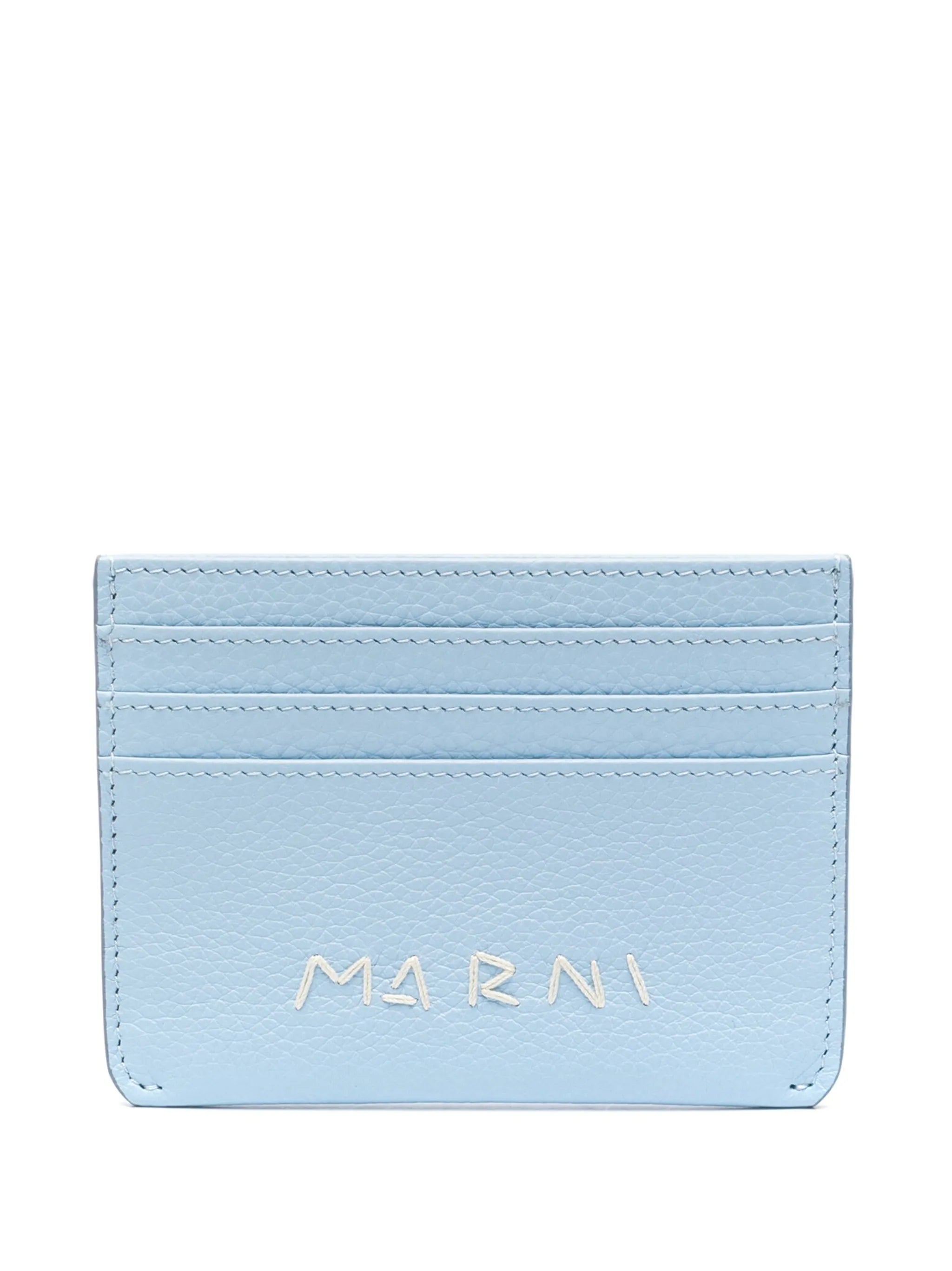 logo-embroidered leather card holder