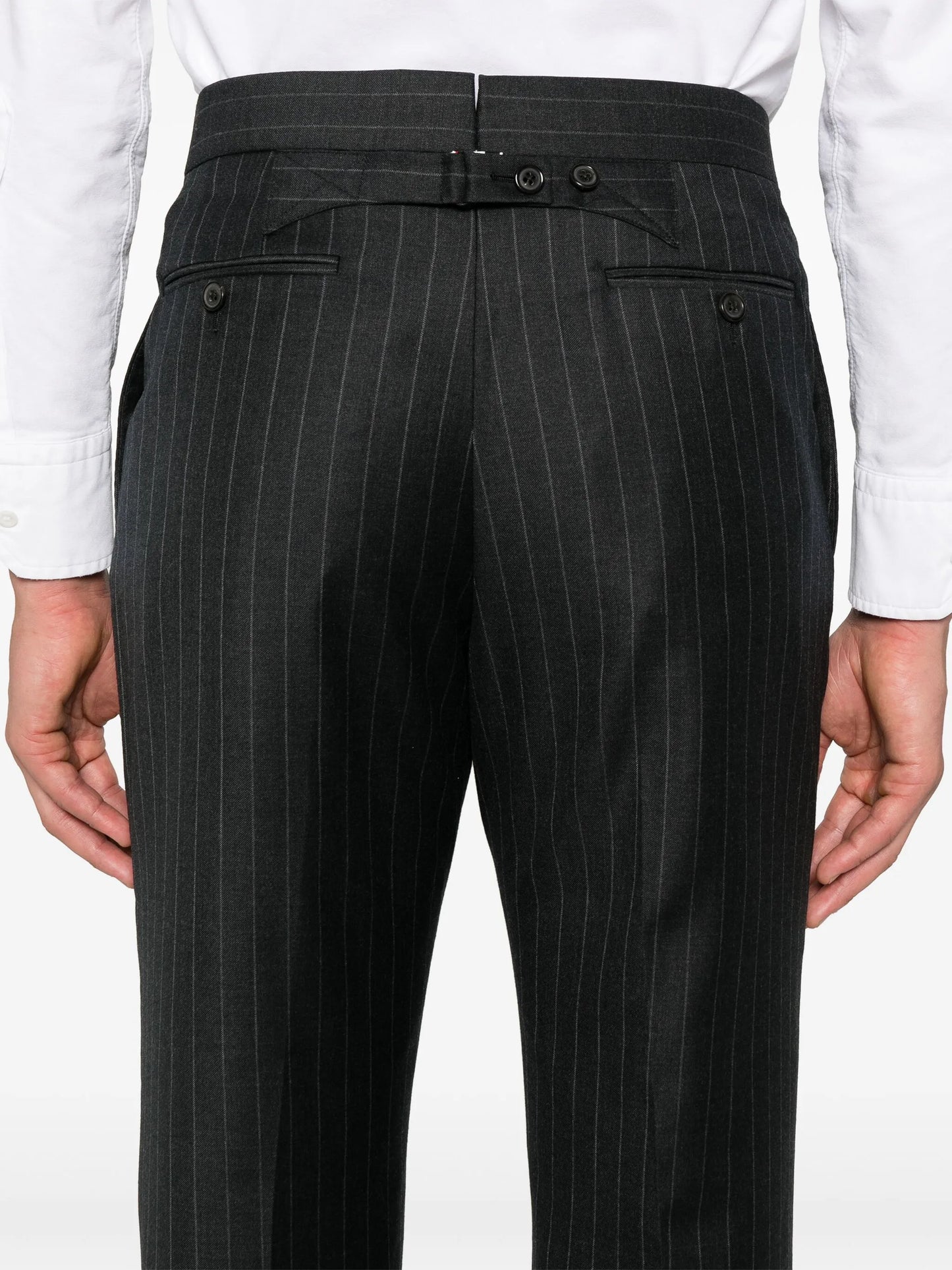 pinstripe wool trousers
