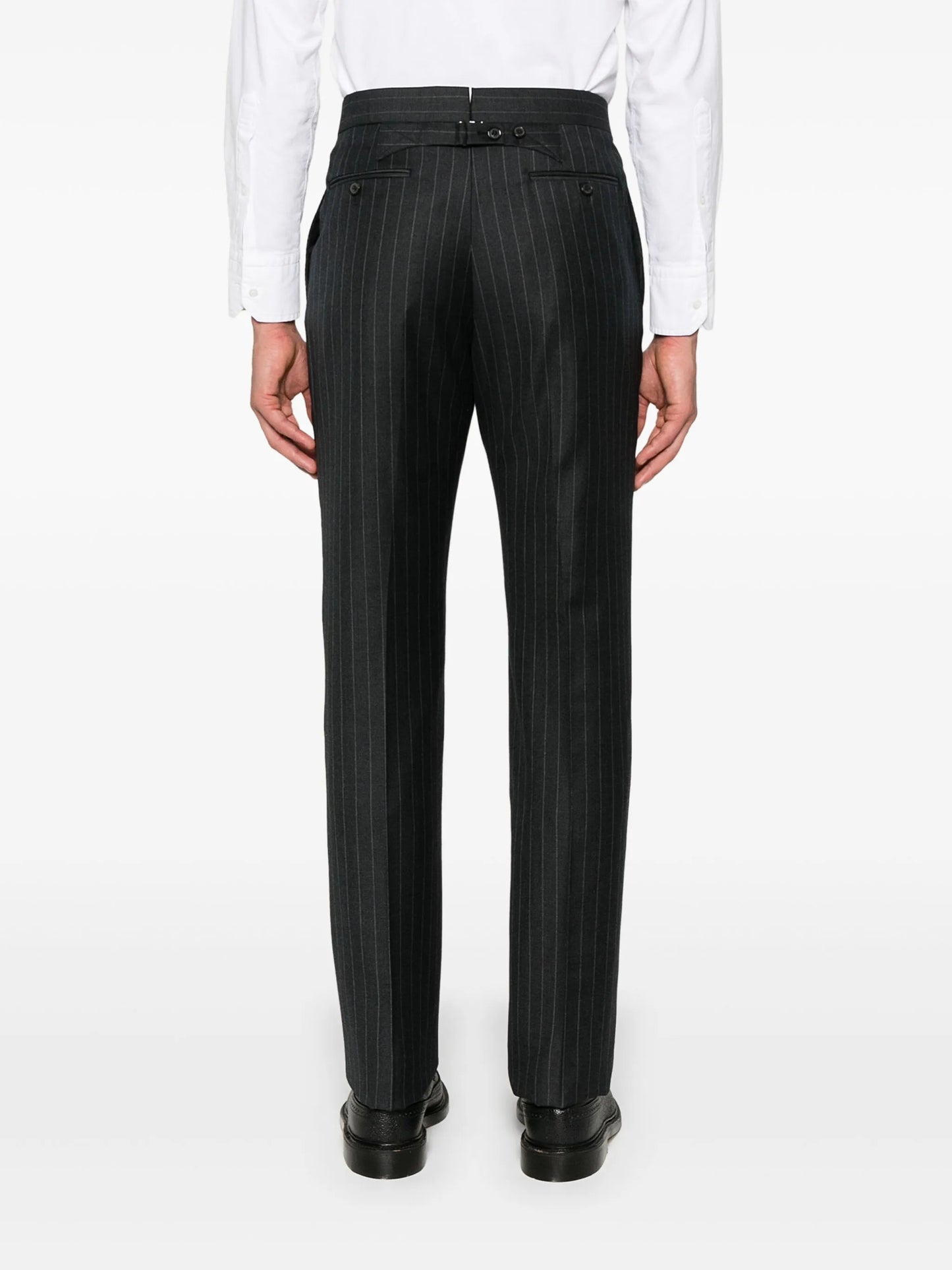 pinstripe wool trousers
