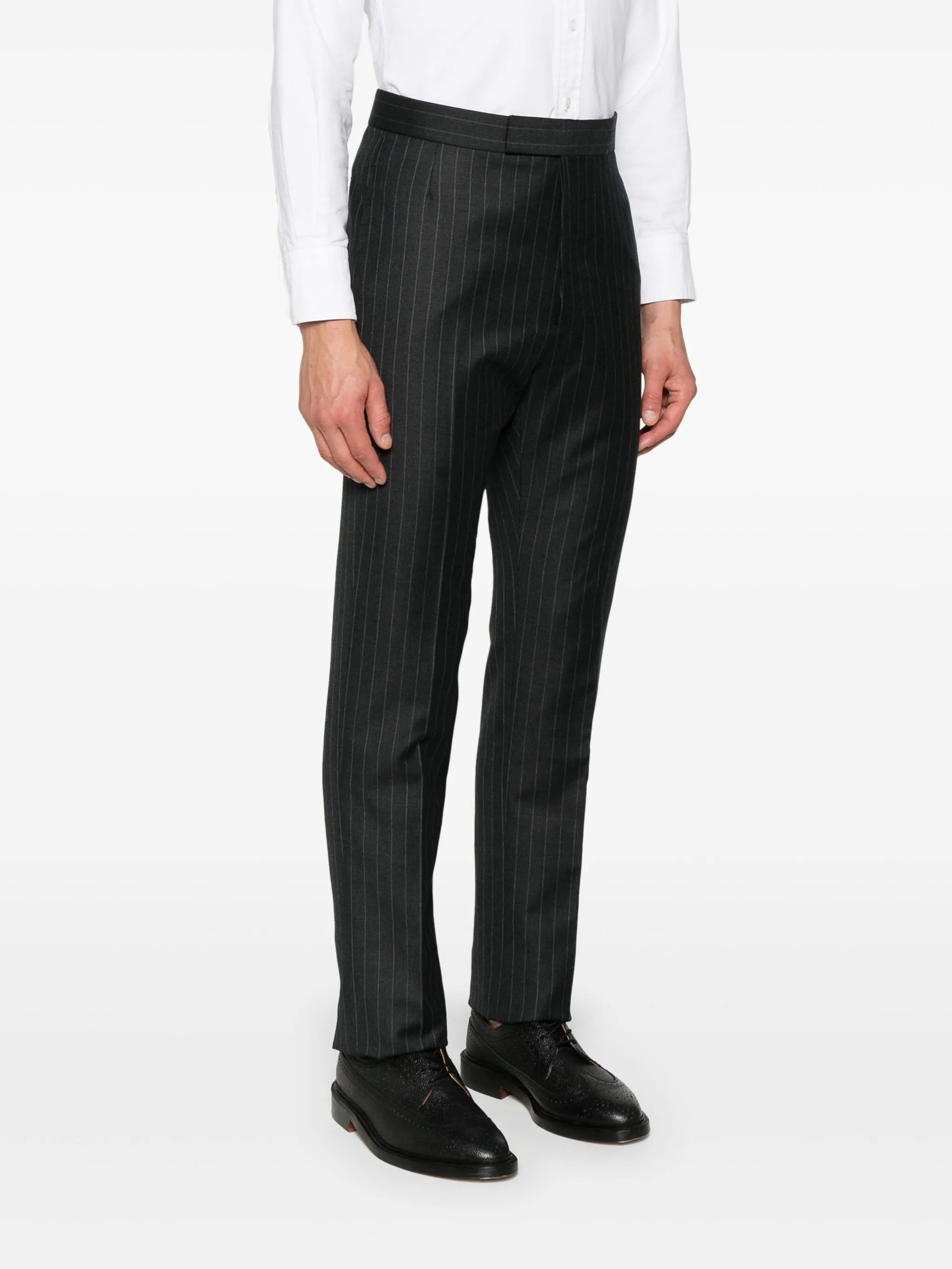 pinstripe wool trousers