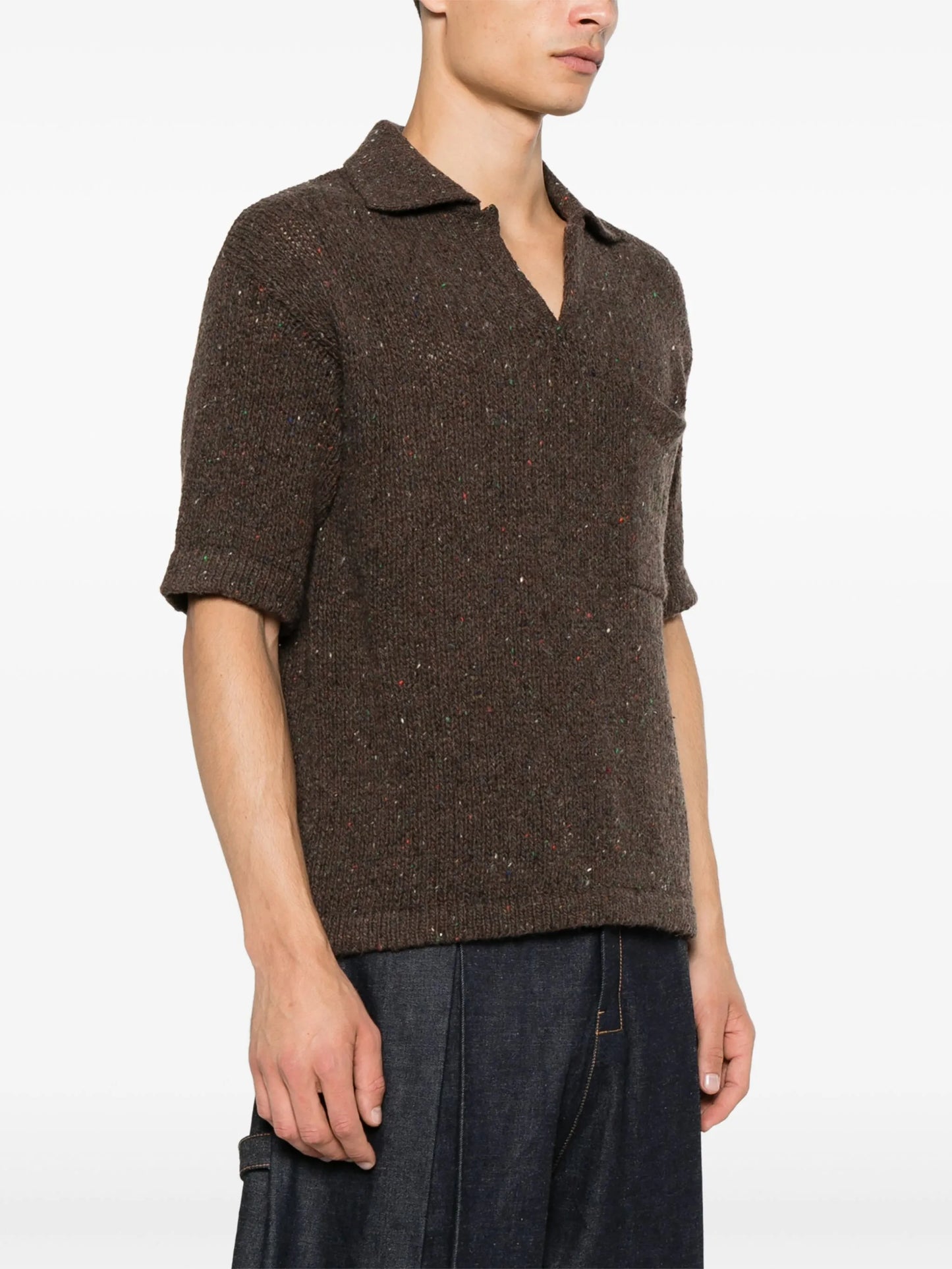speckle-knit polo sweater