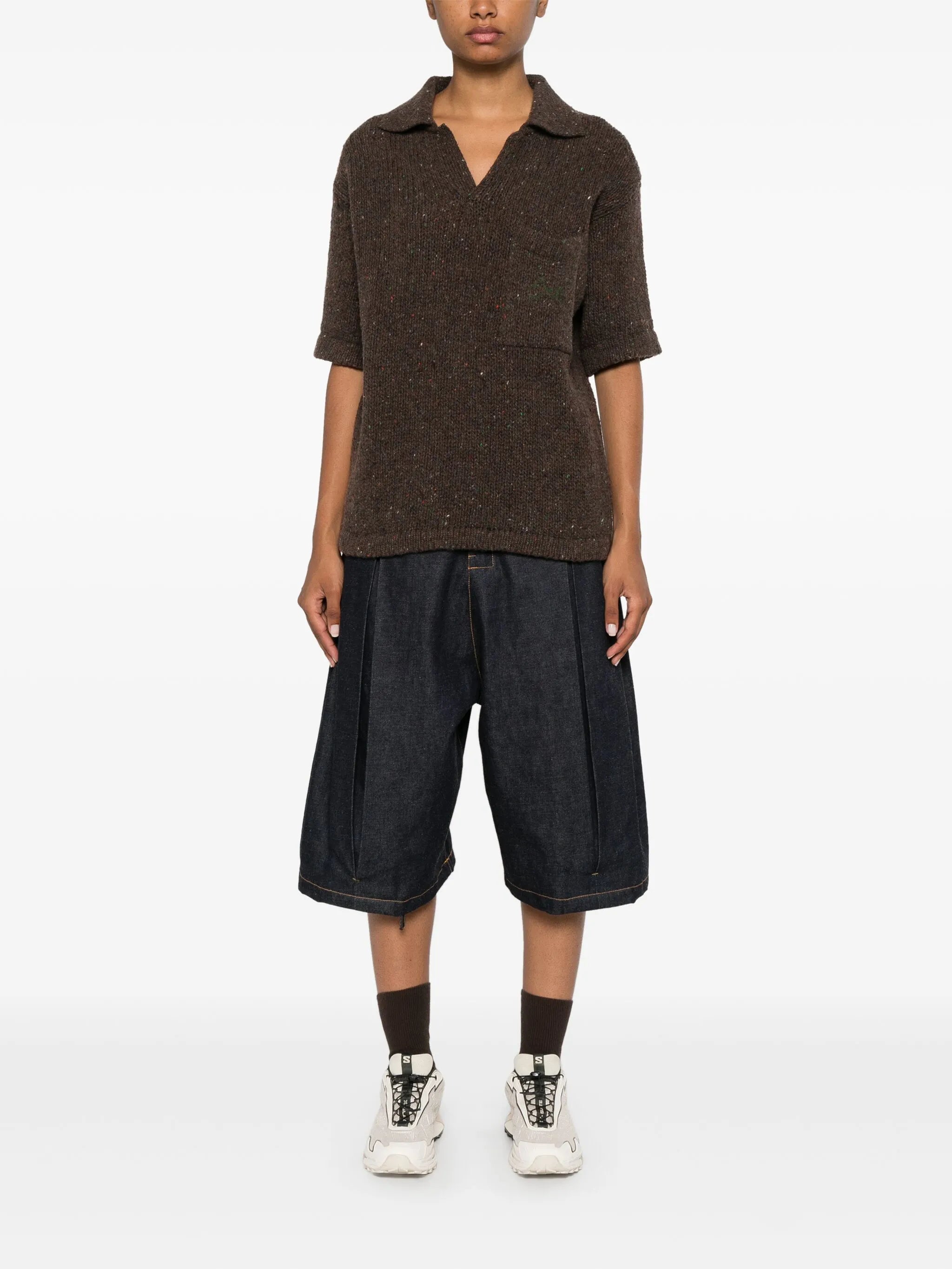 speckle-knit polo sweater
