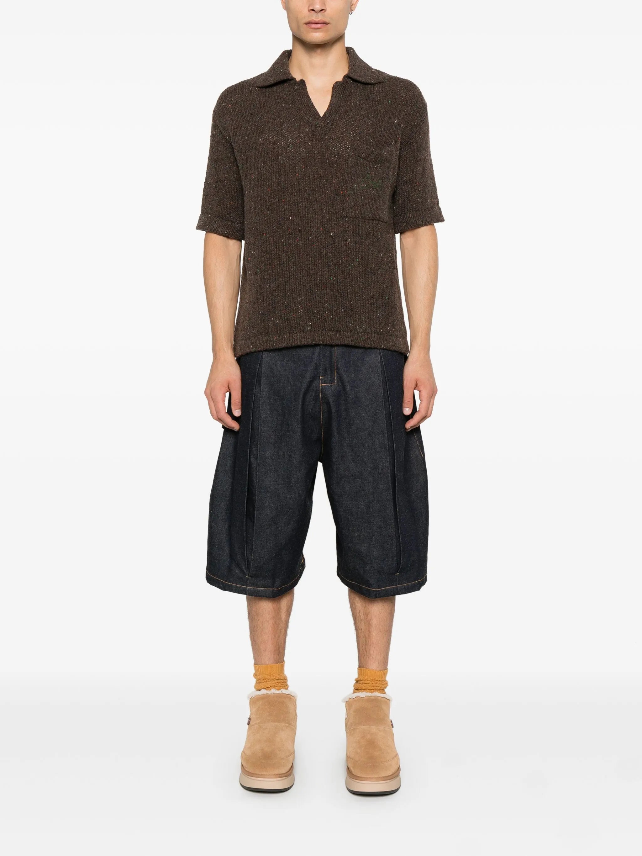 speckle-knit polo sweater