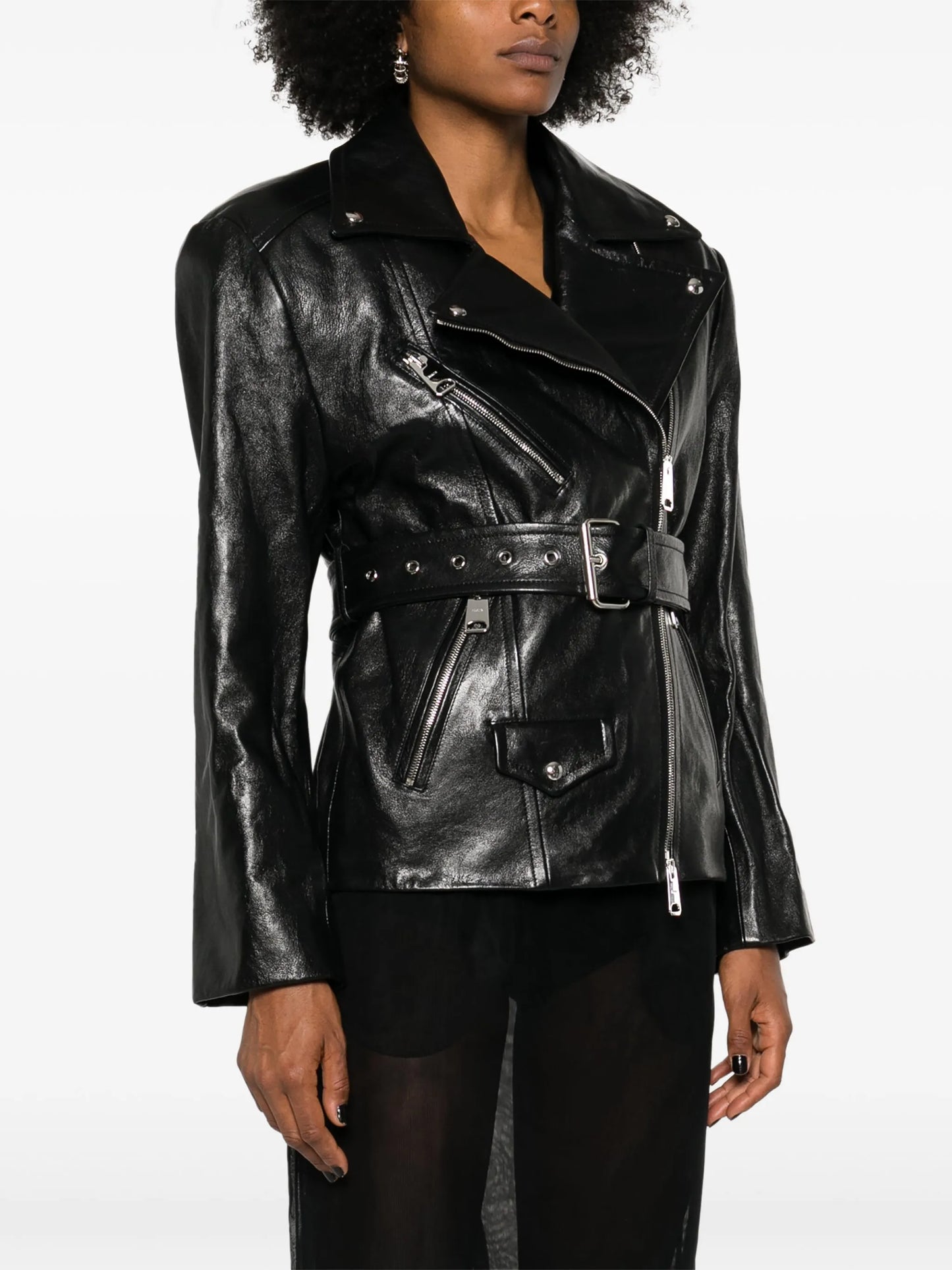 Fabbie belted leather jacket