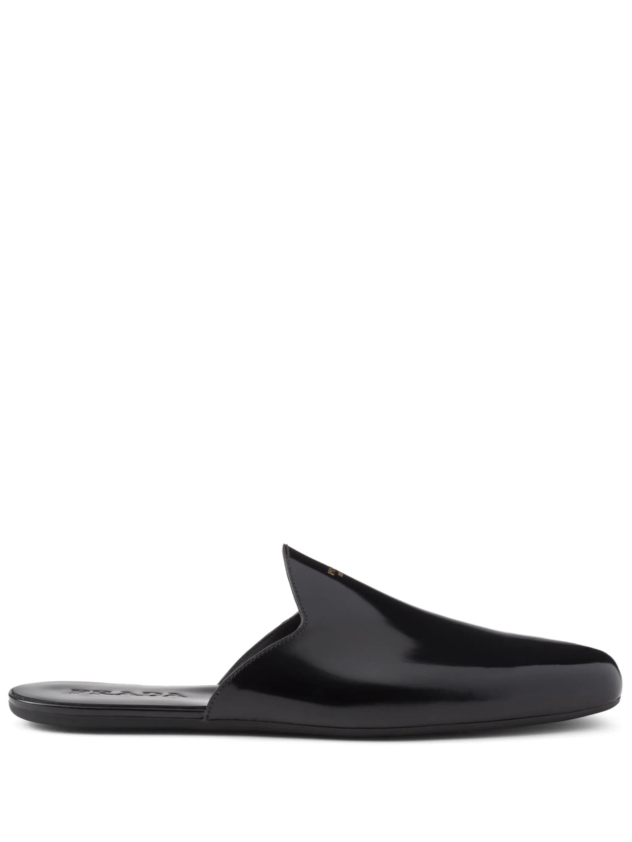 logo-embossed brushed leather slippers