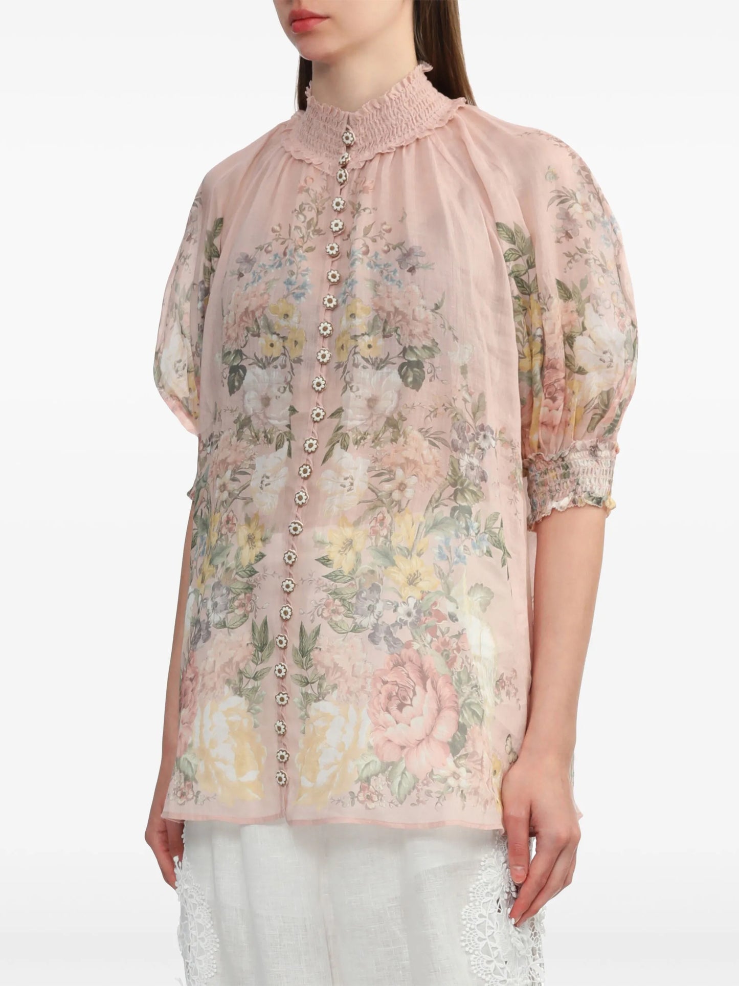 Waverly floral-print ramie blouse