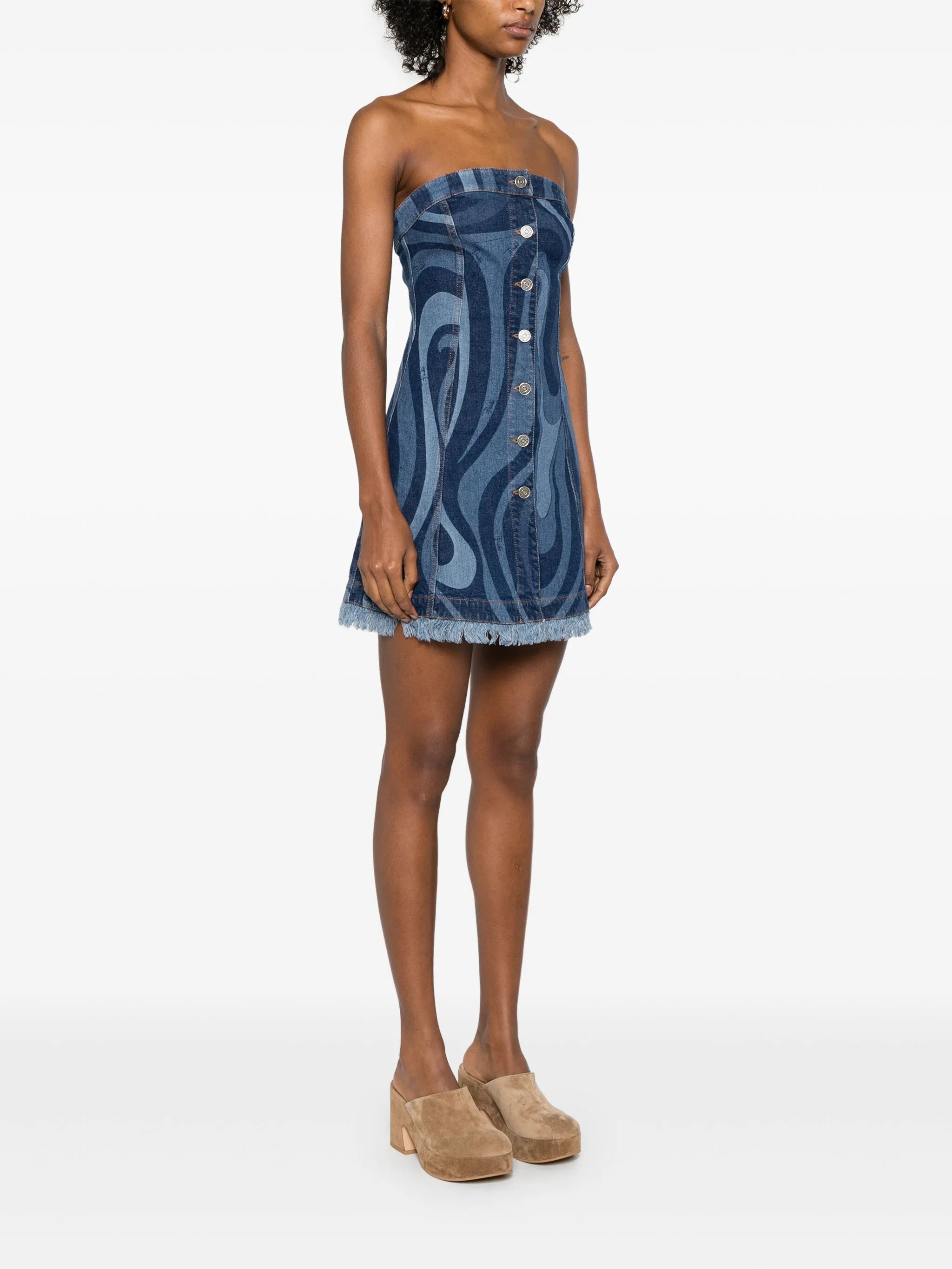 Marmo-print denim mini dress