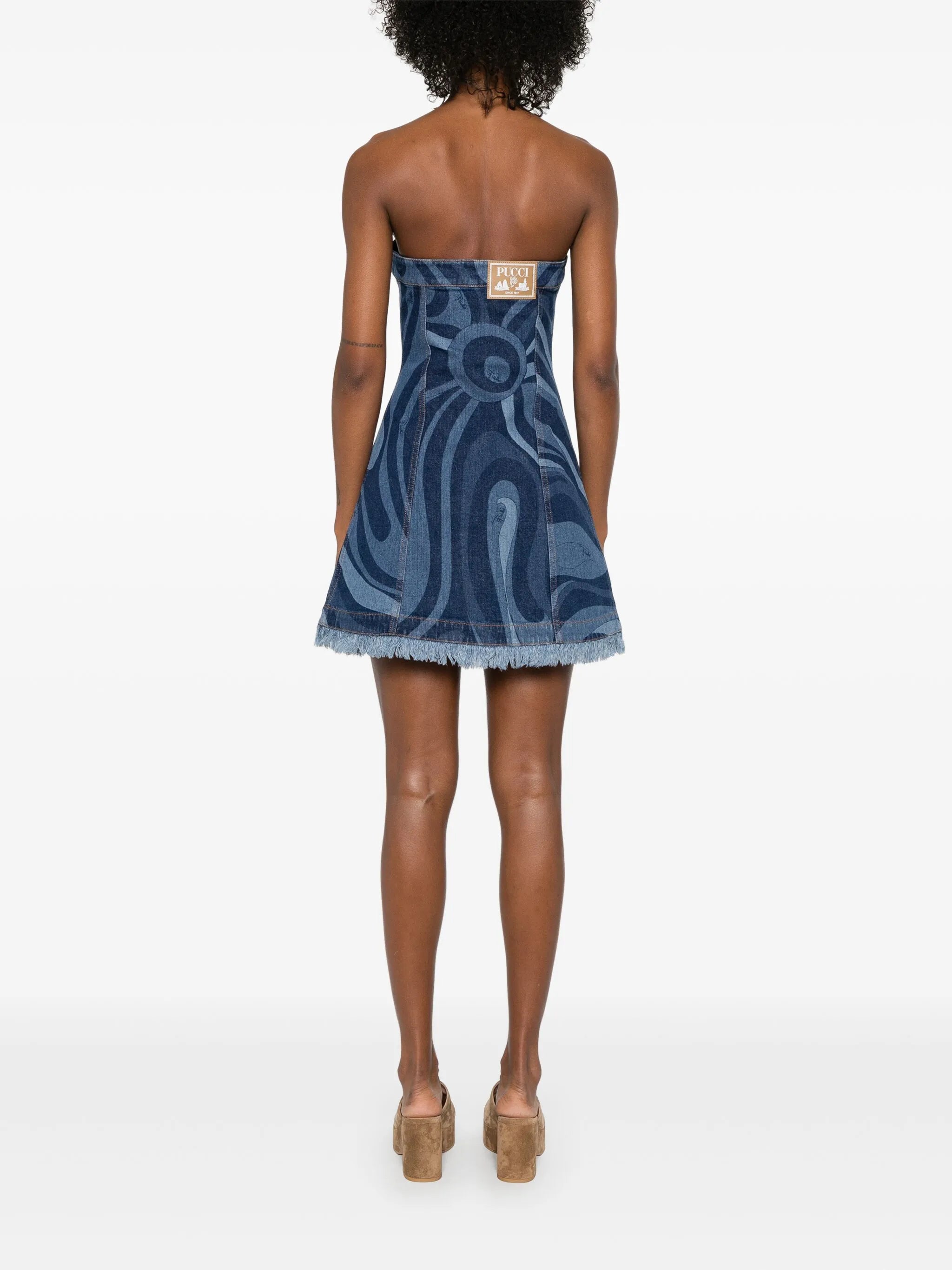 Marmo-print denim mini dress