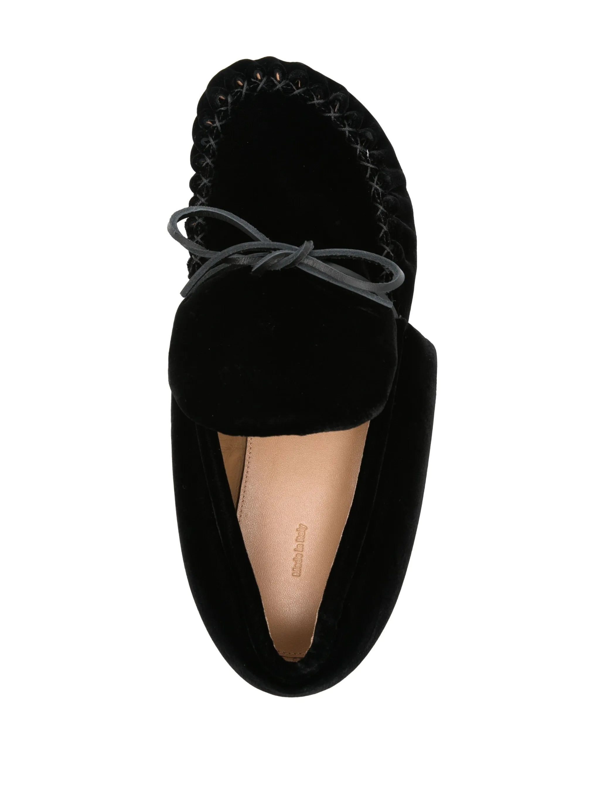 ribbon-fastening velvet loafers