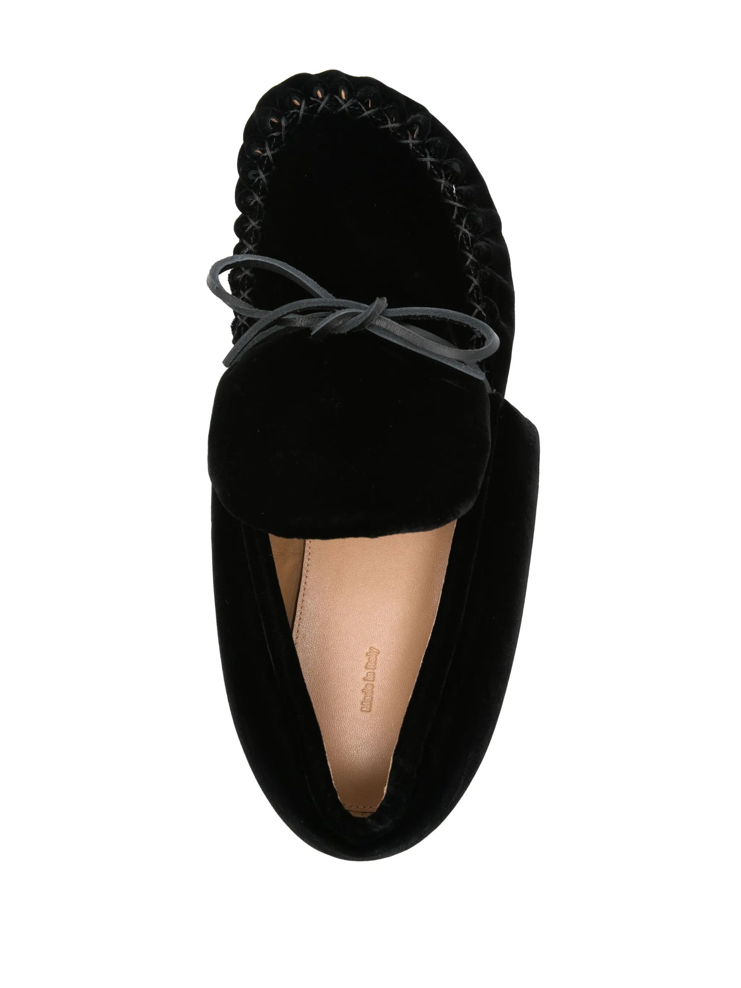 ribbon-fastening velvet loafers