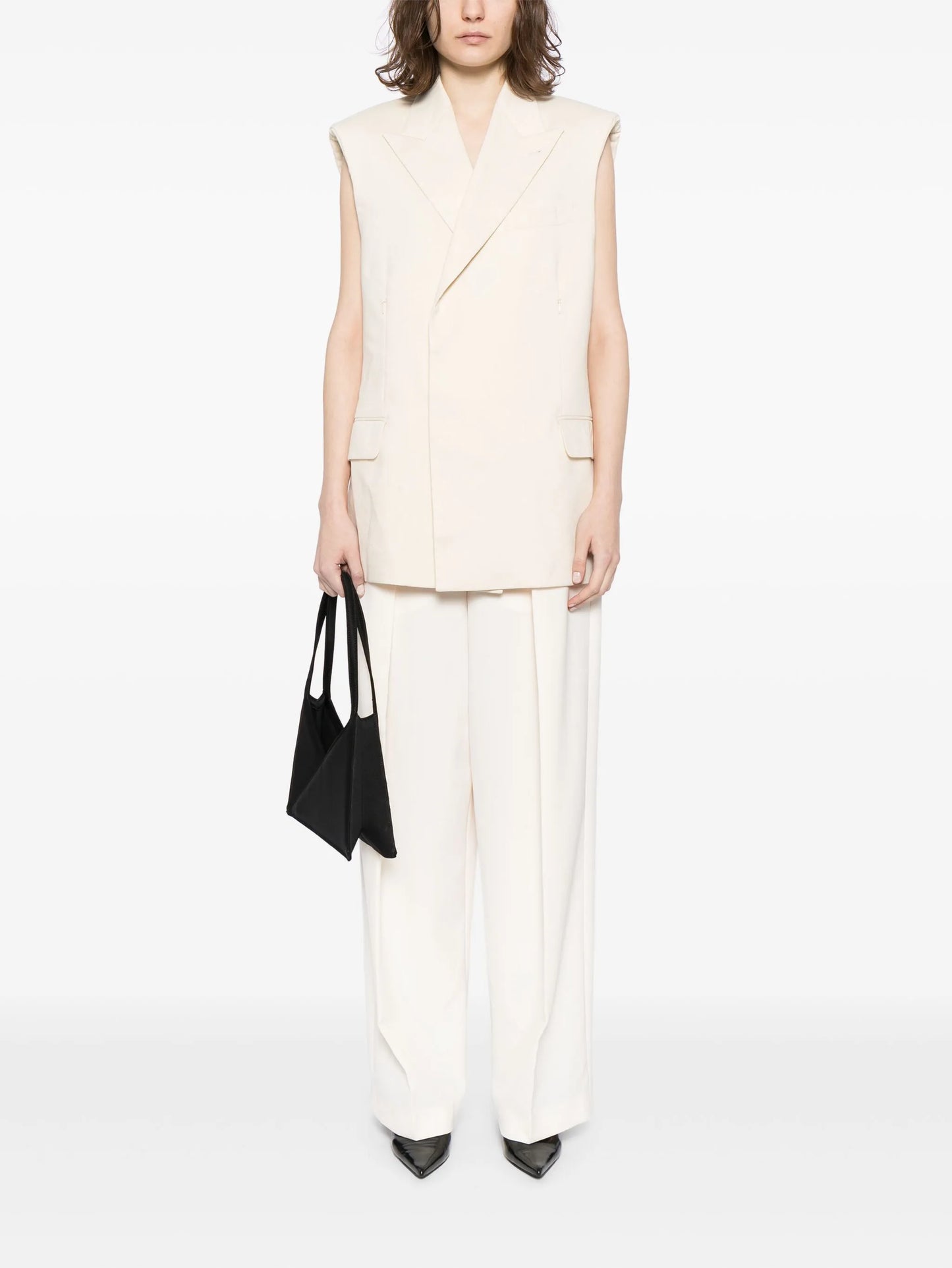 peak-lapel shoulder-pad waistcoat