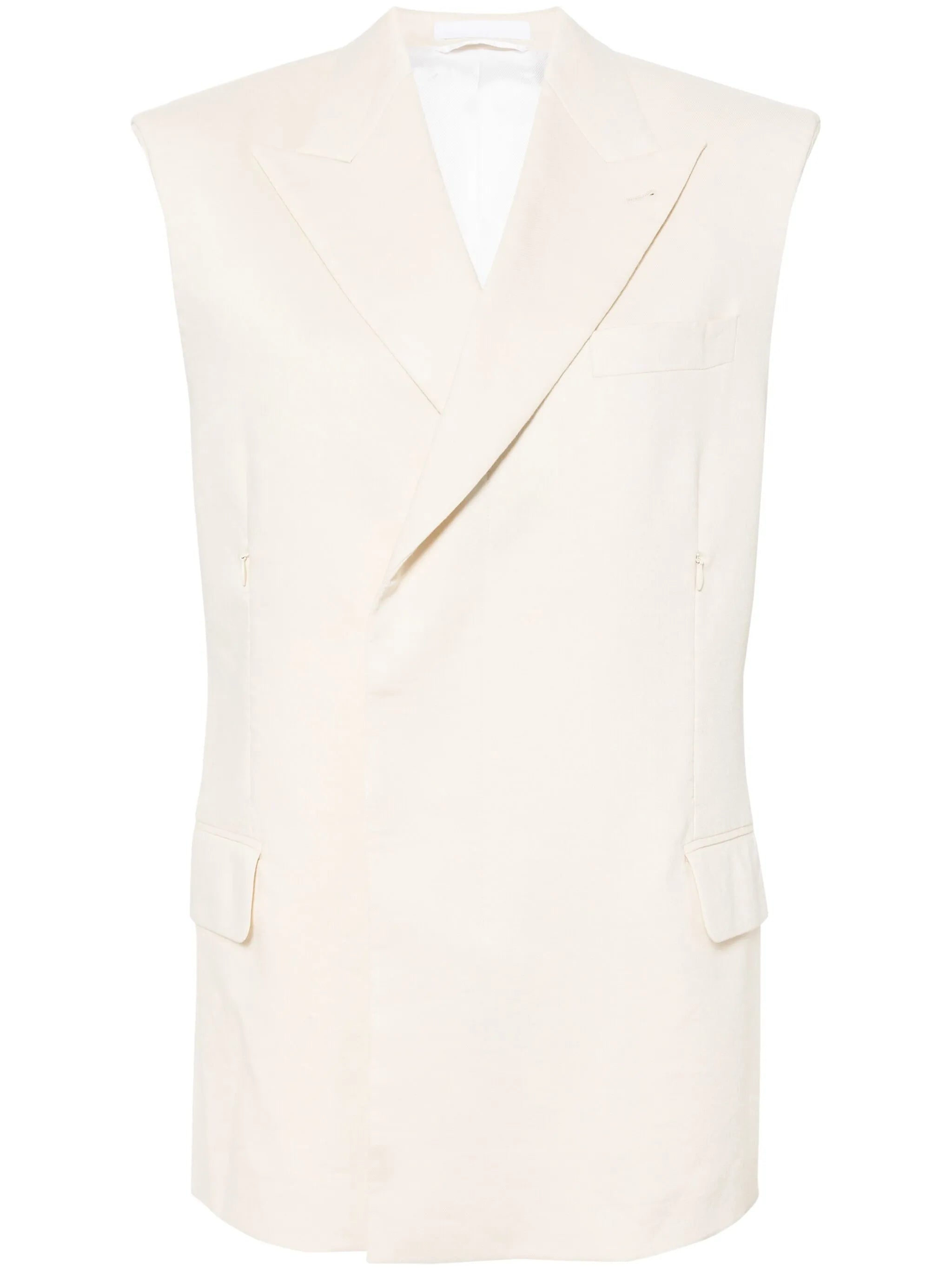 peak-lapel shoulder-pad waistcoat