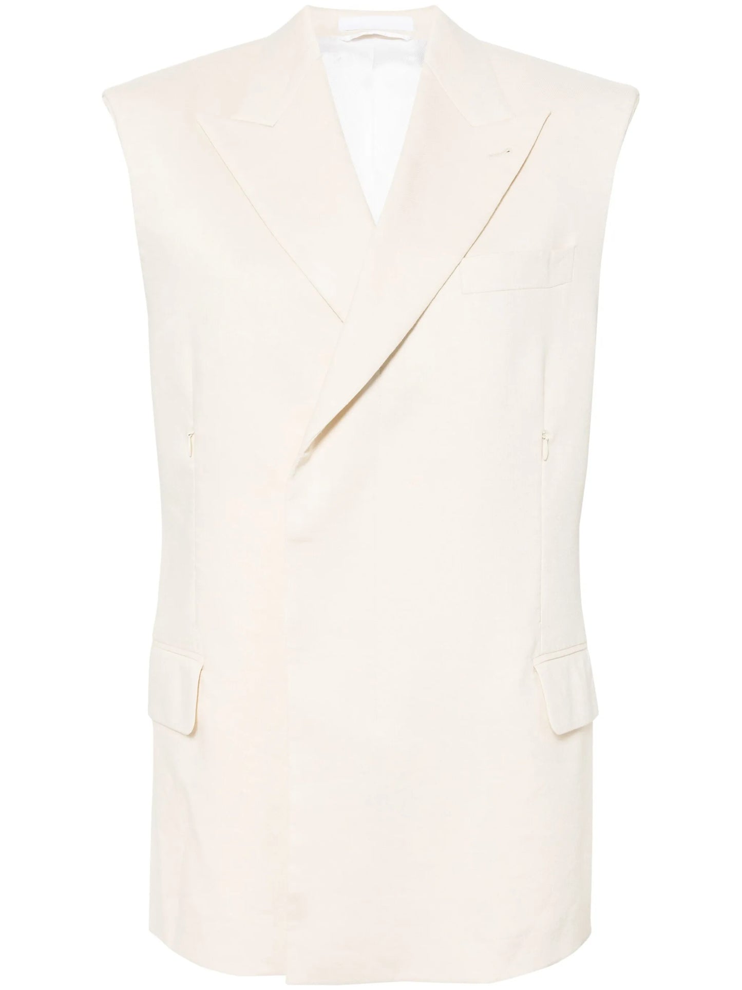 peak-lapel shoulder-pad waistcoat