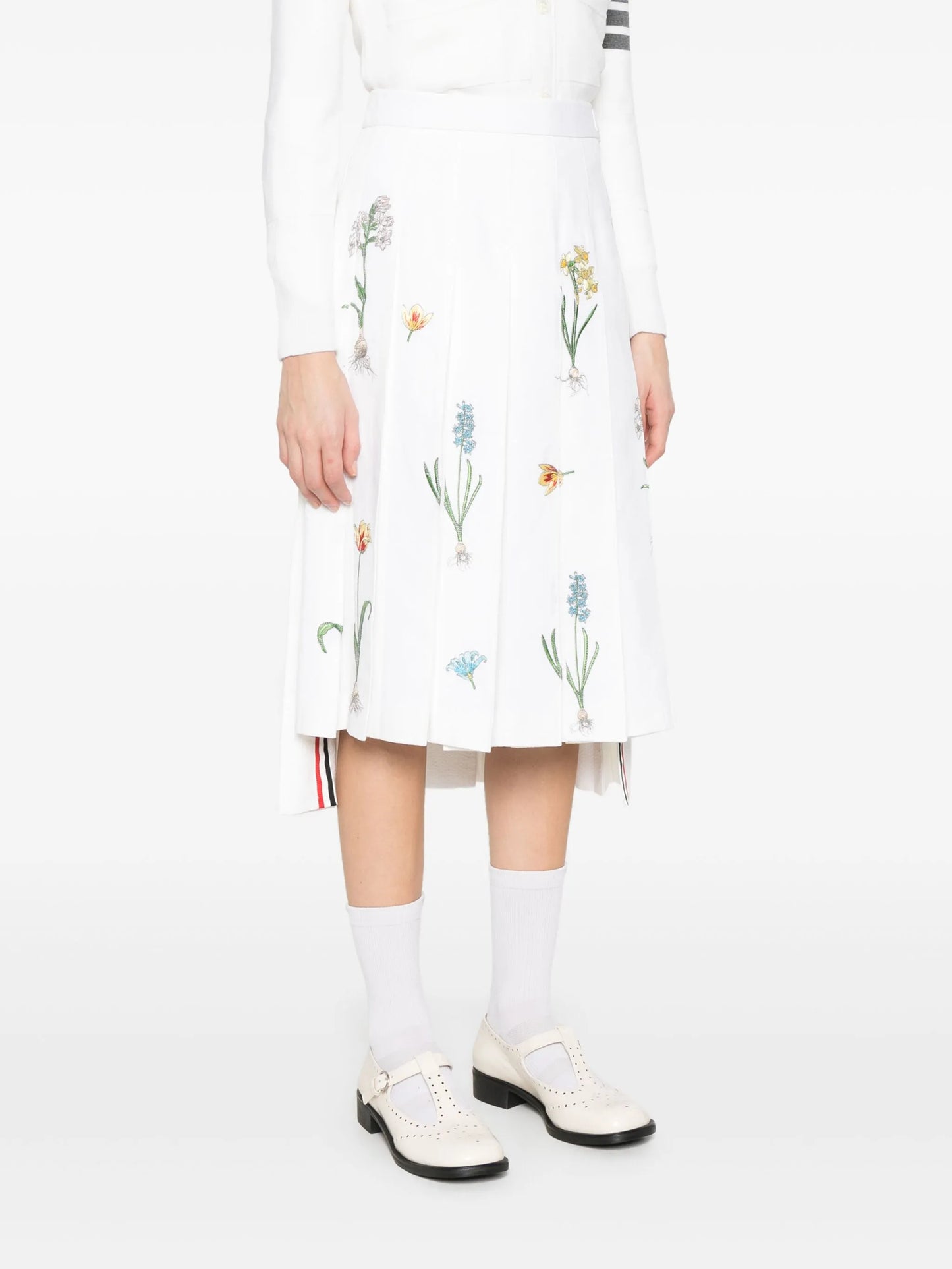 floral-embroidery midi skirt