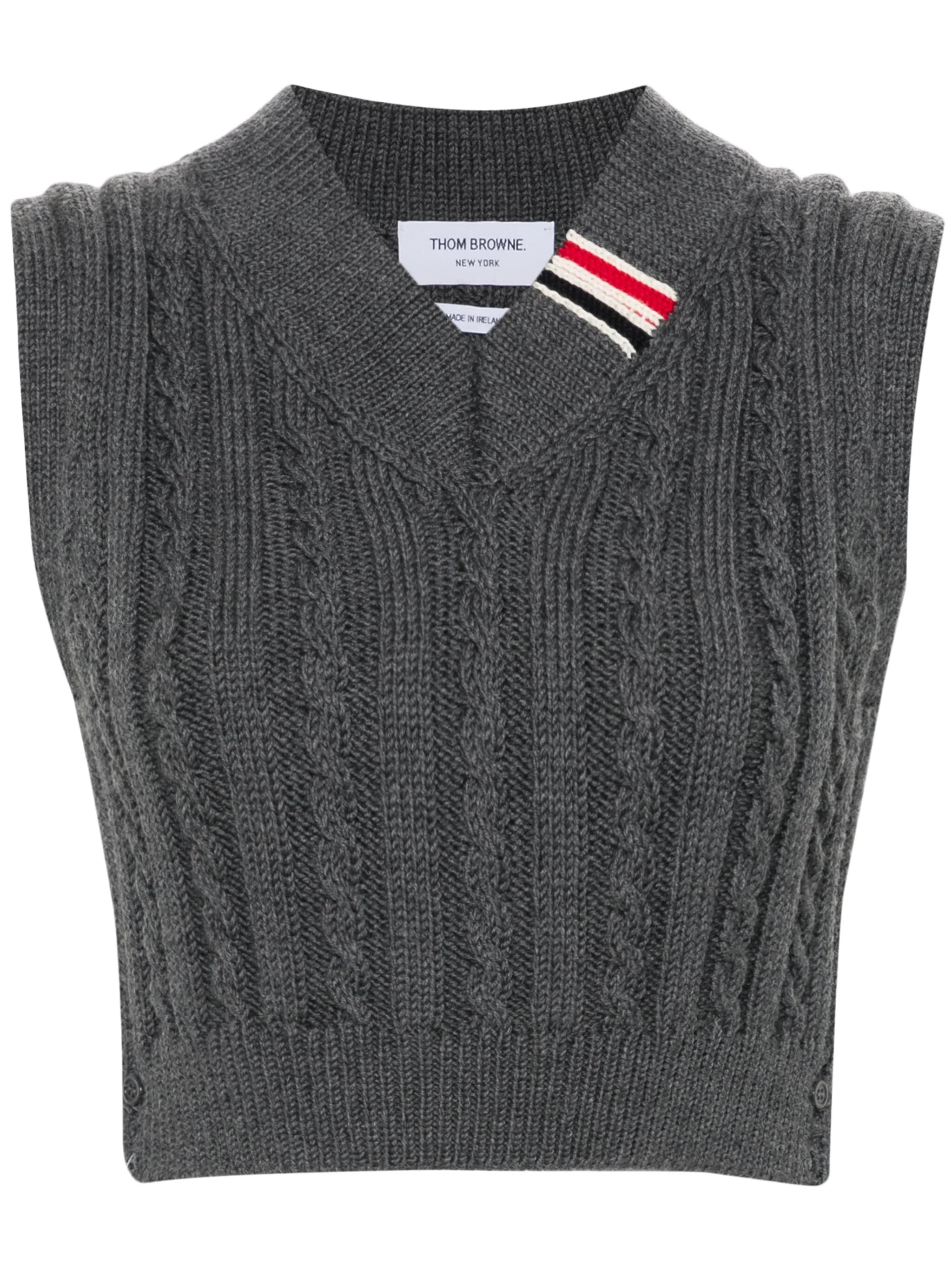 cable cropped V-neck pullover