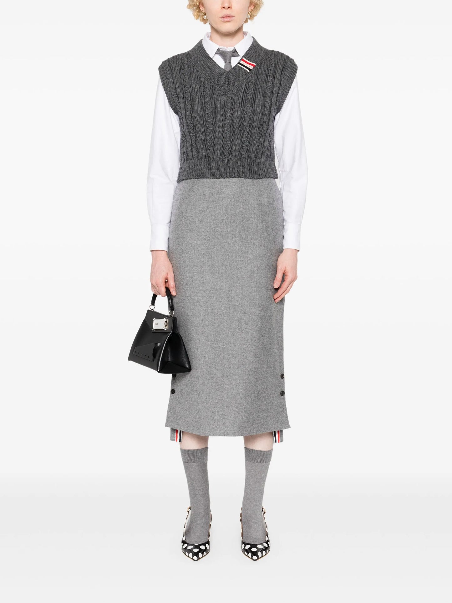 cable cropped V-neck pullover