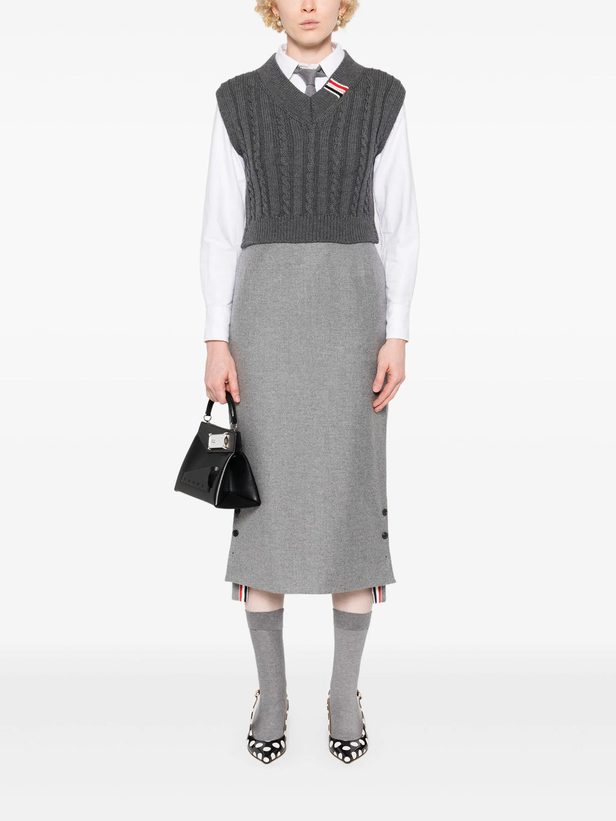 cable cropped V-neck pullover