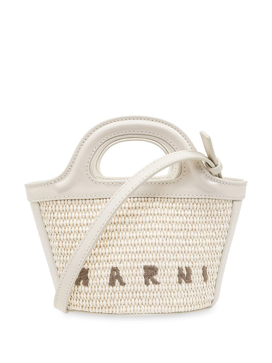 Tropicalia micro bag in leather and raffia-effect fabric