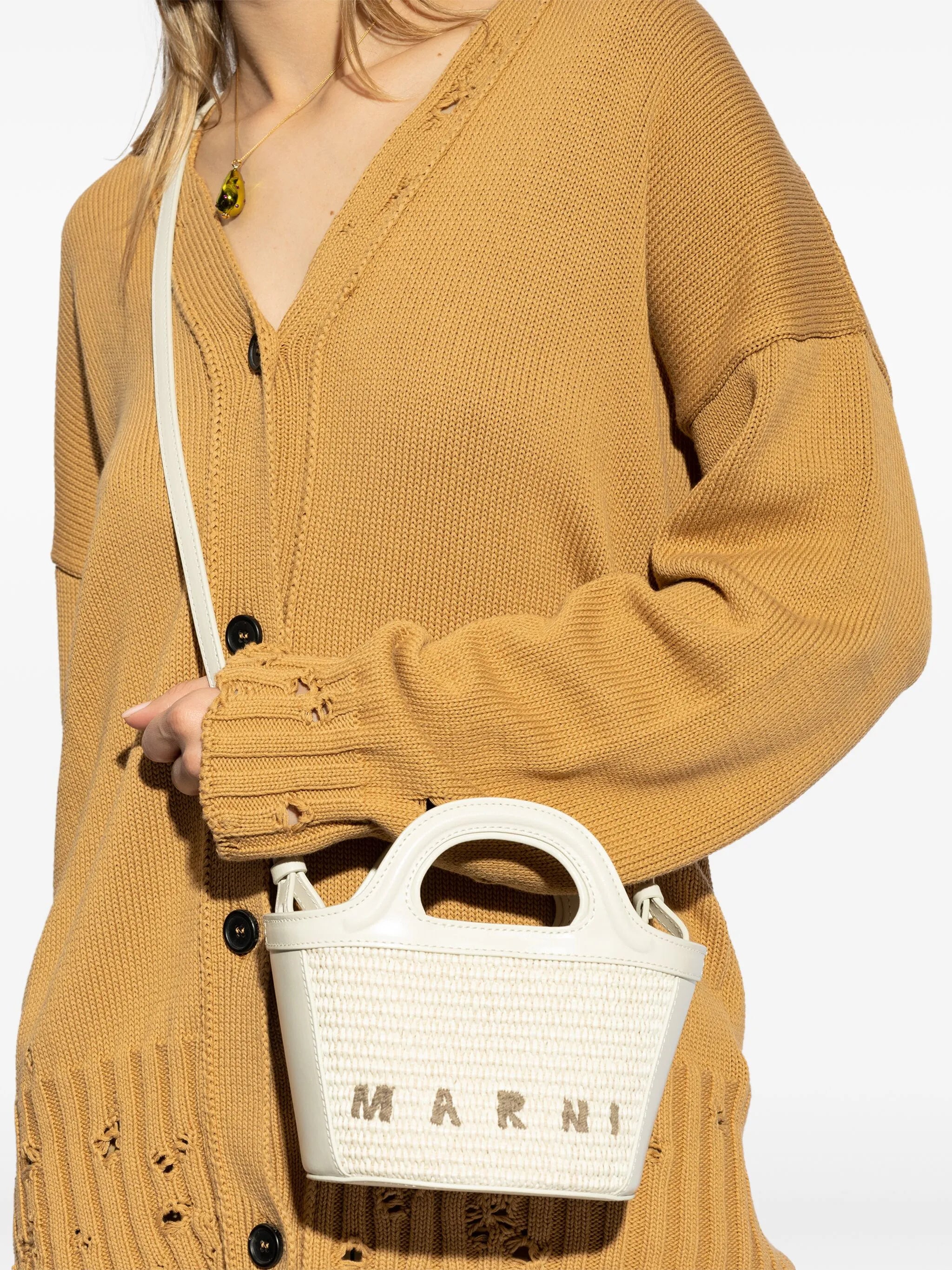Tropicalia micro bag in leather and raffia-effect fabric