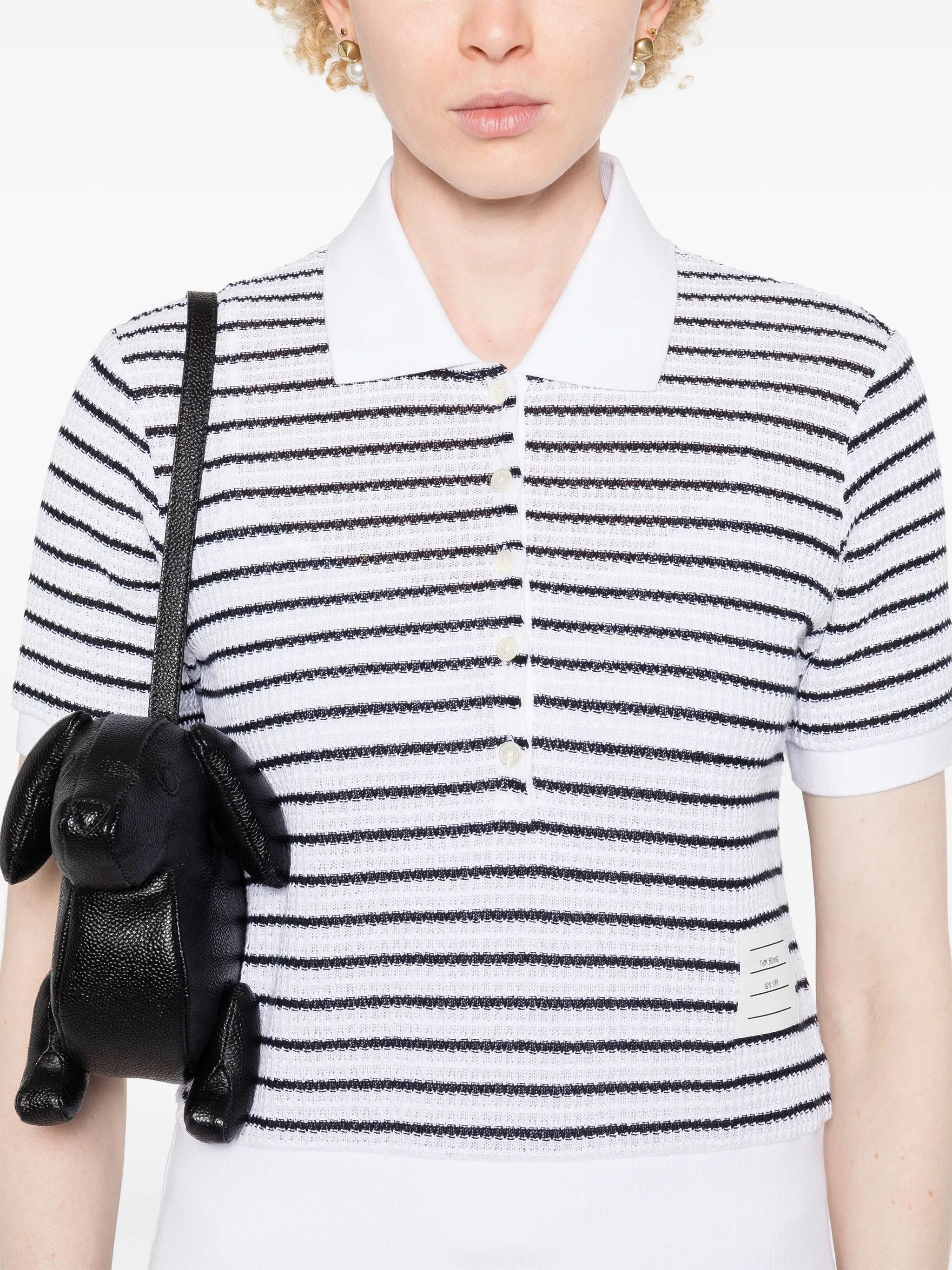 striped textured-knit polo shirt