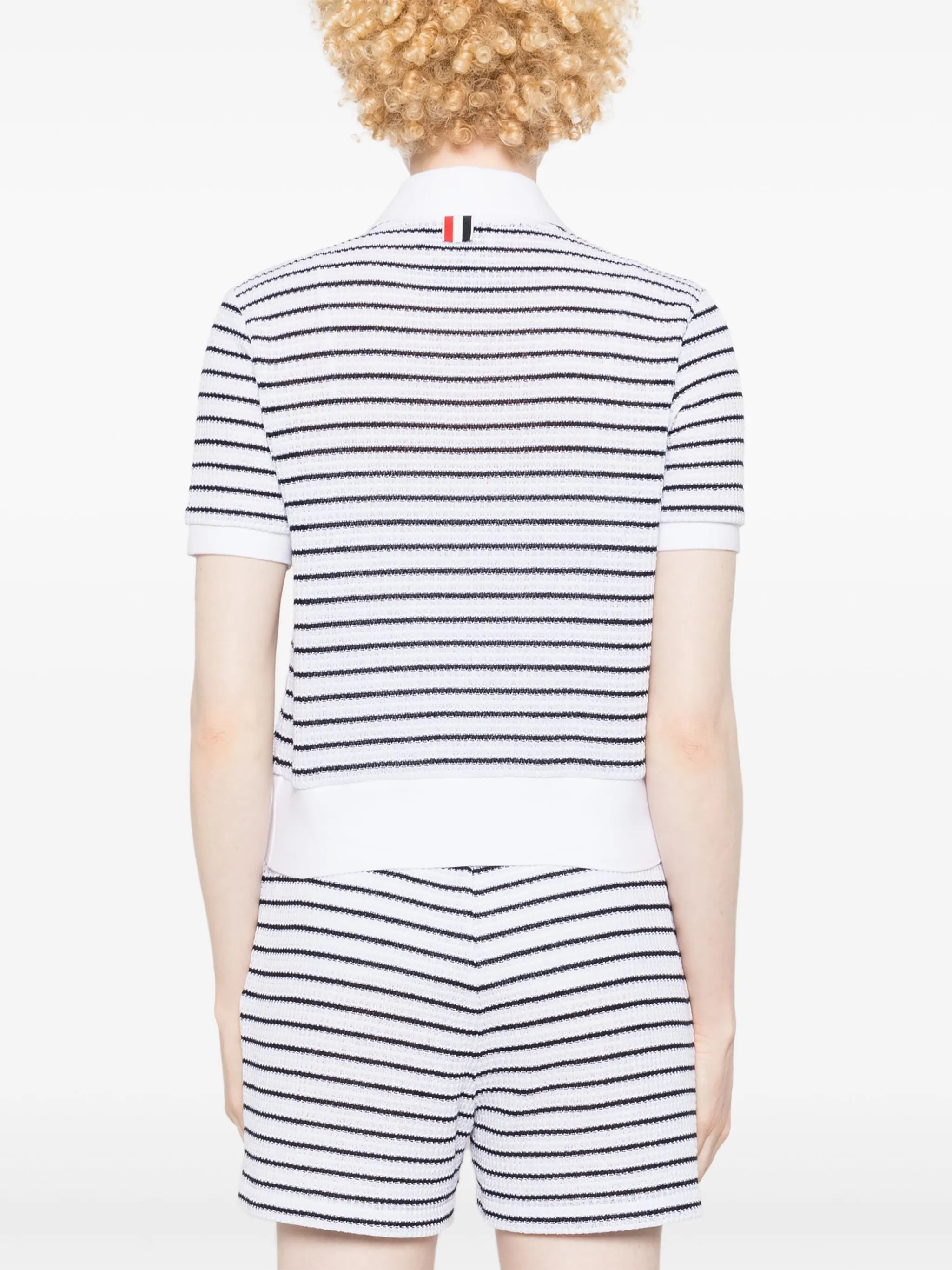 striped textured-knit polo shirt