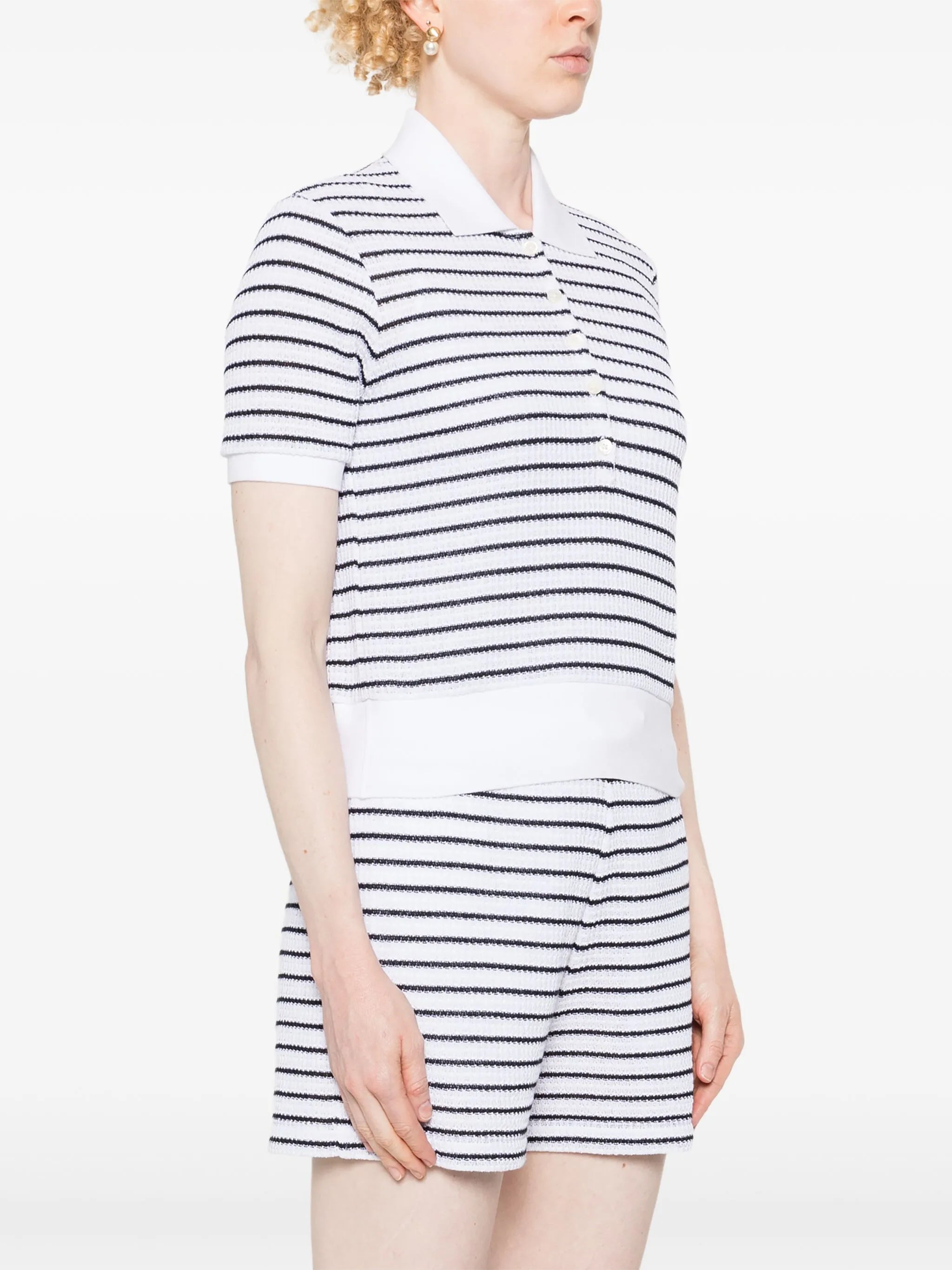 striped textured-knit polo shirt