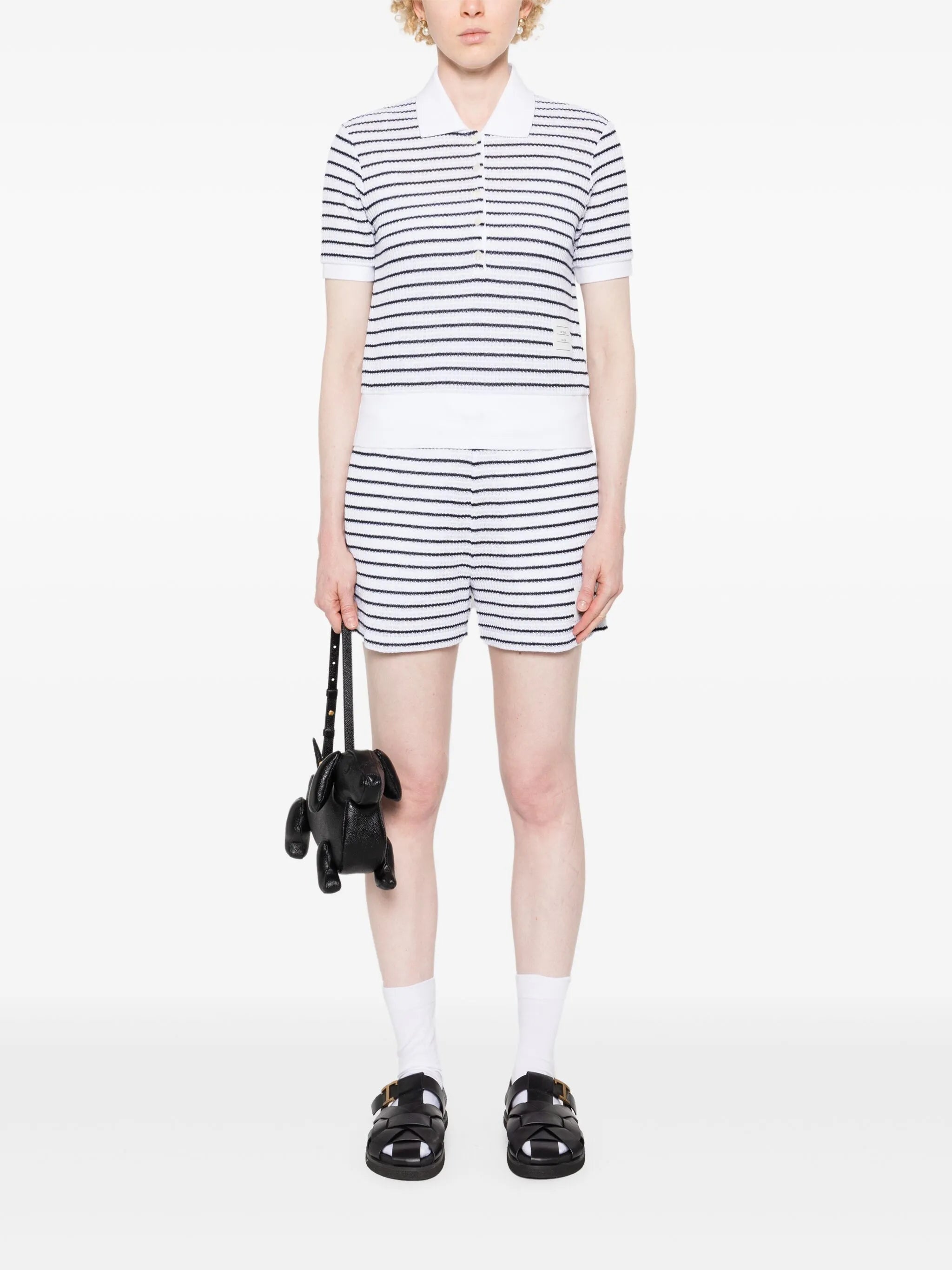 striped textured-knit polo shirt