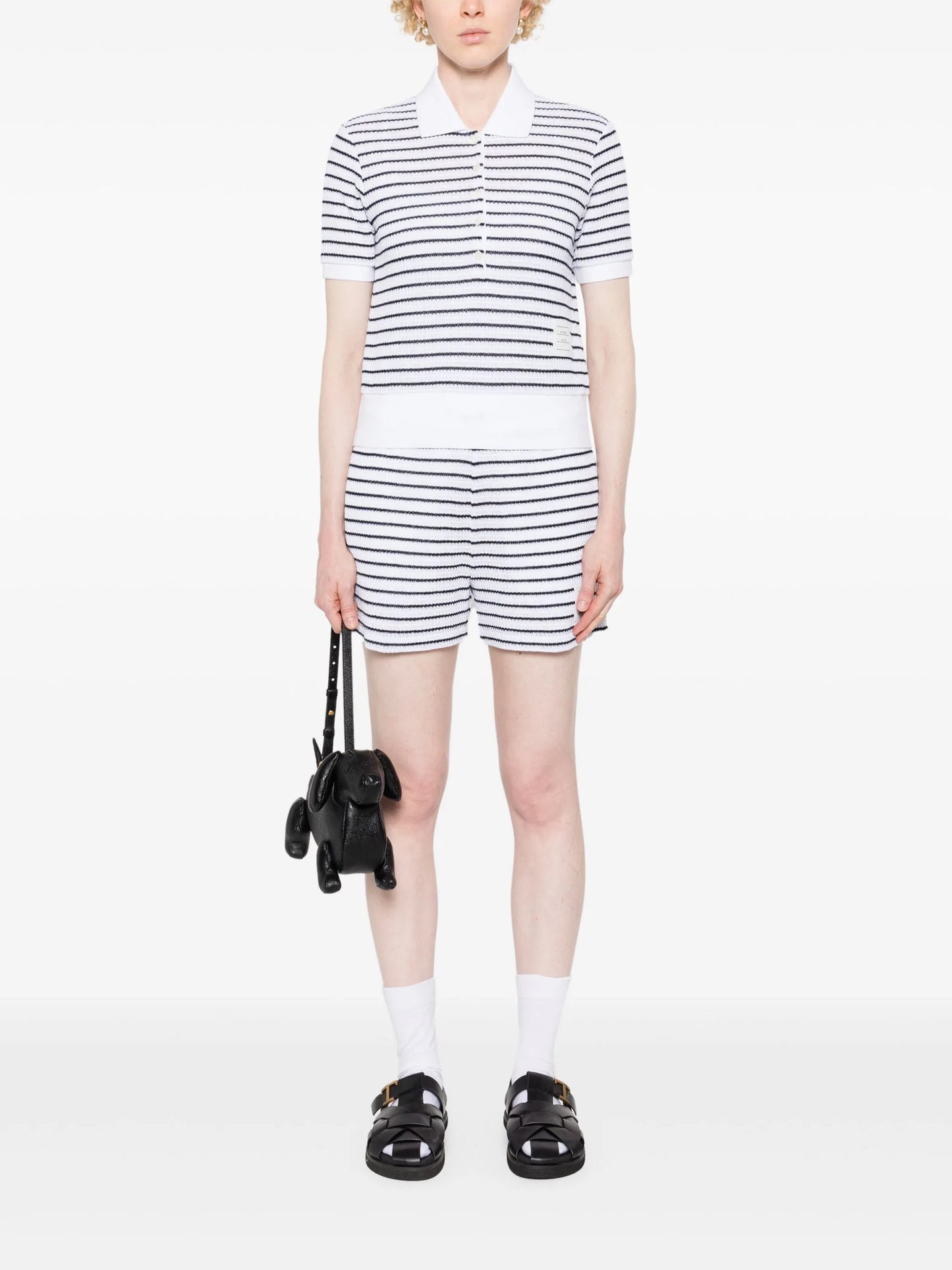 striped textured-knit polo shirt