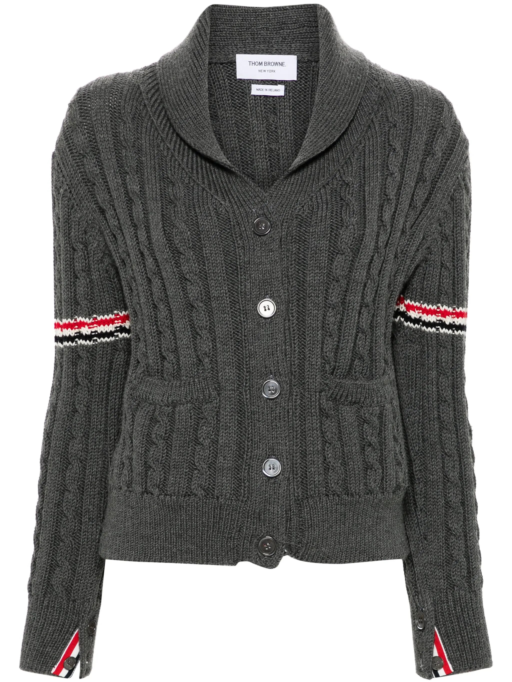 RWB-stripe cable-knit cardigan