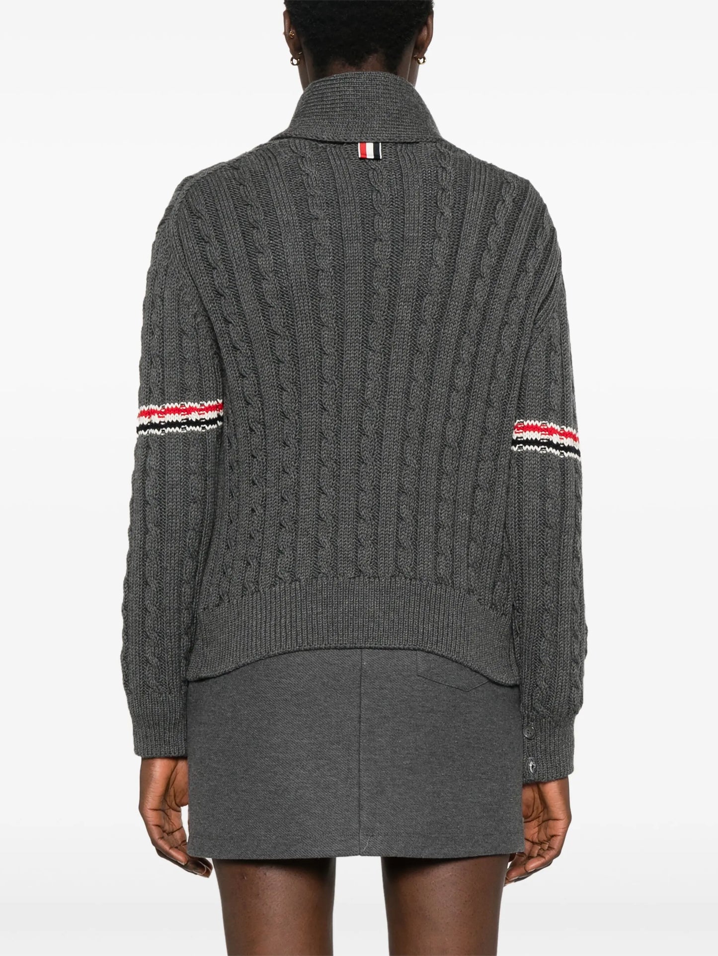 RWB-stripe cable-knit cardigan