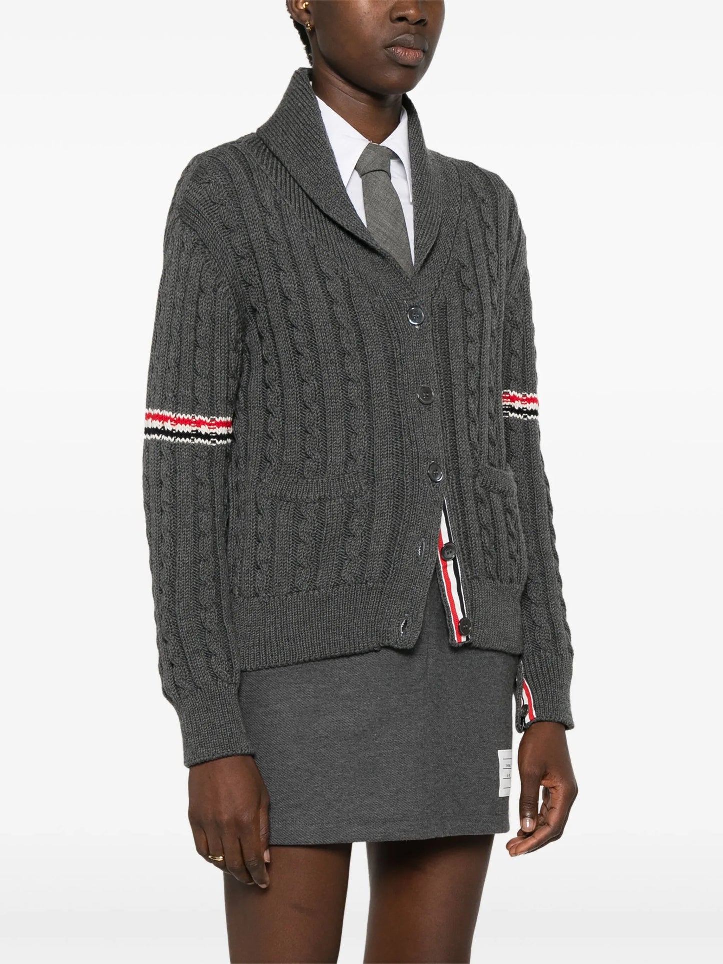 RWB-stripe cable-knit cardigan
