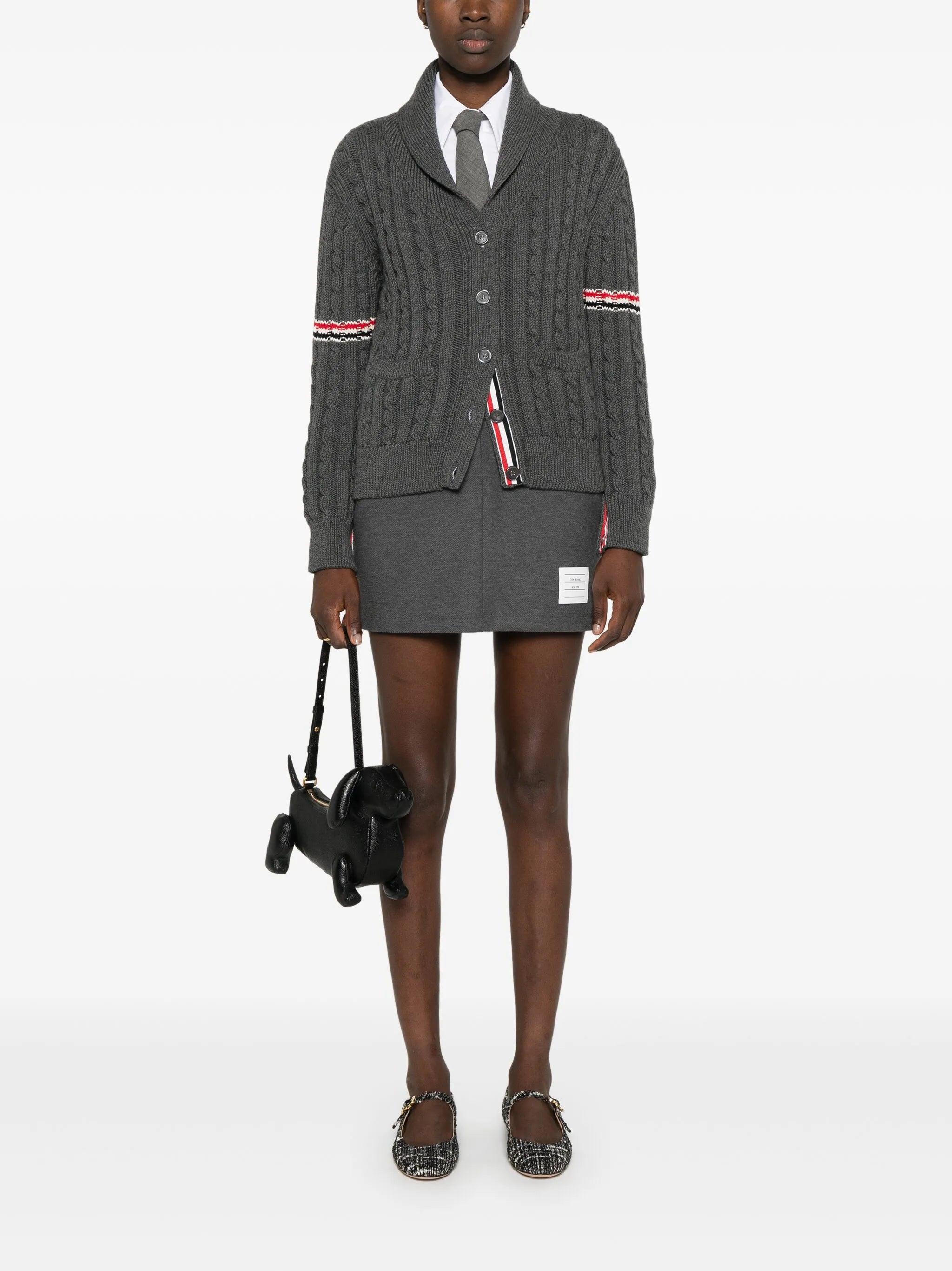 RWB-stripe cable-knit cardigan