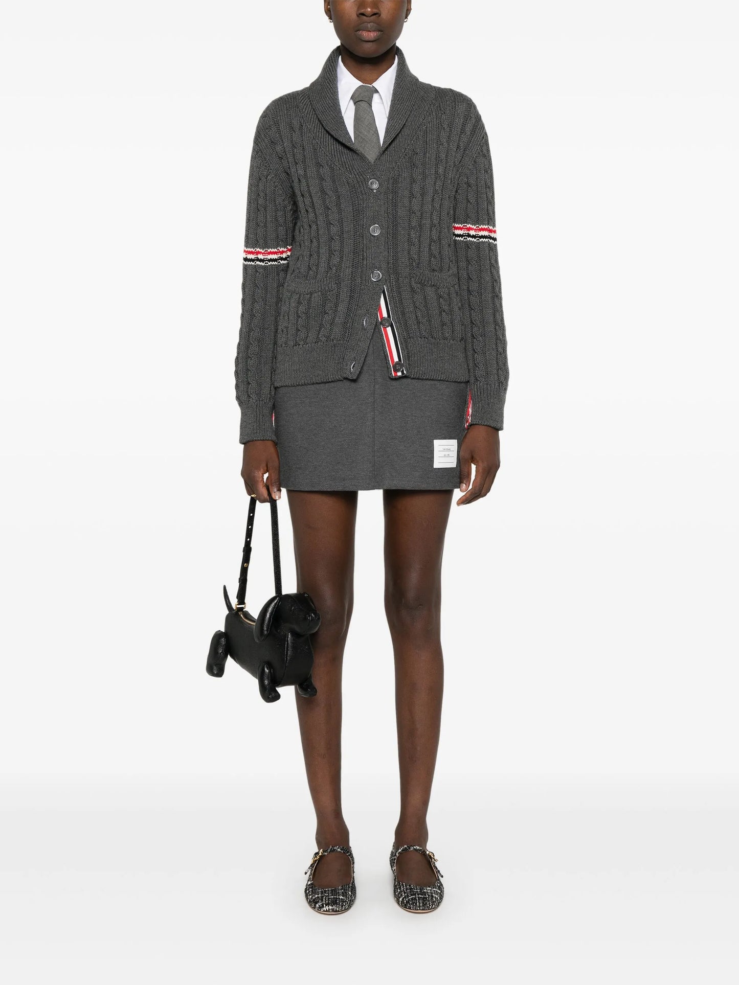 RWB-stripe cable-knit cardigan