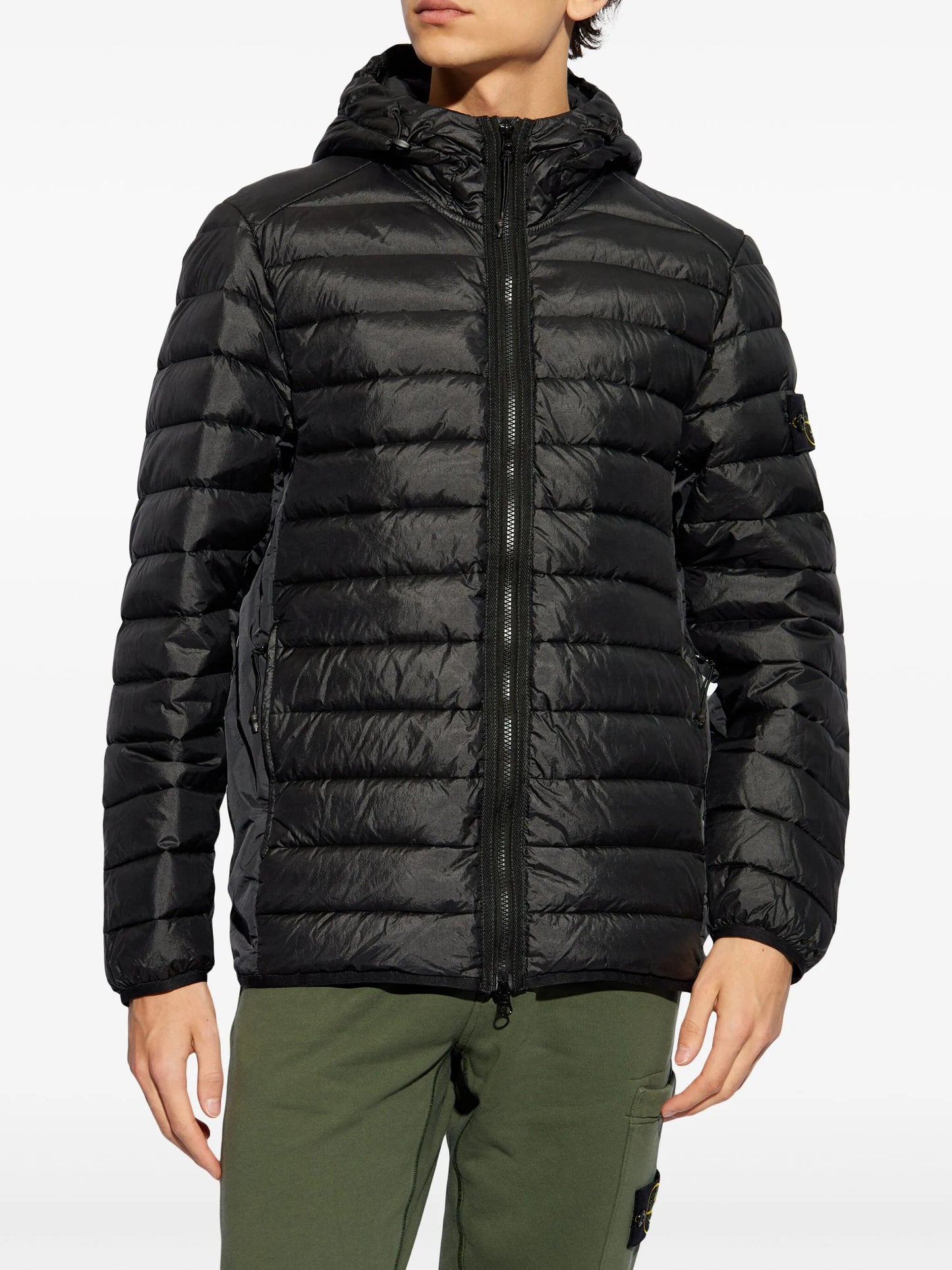 Compass-logo hooded down jacket
