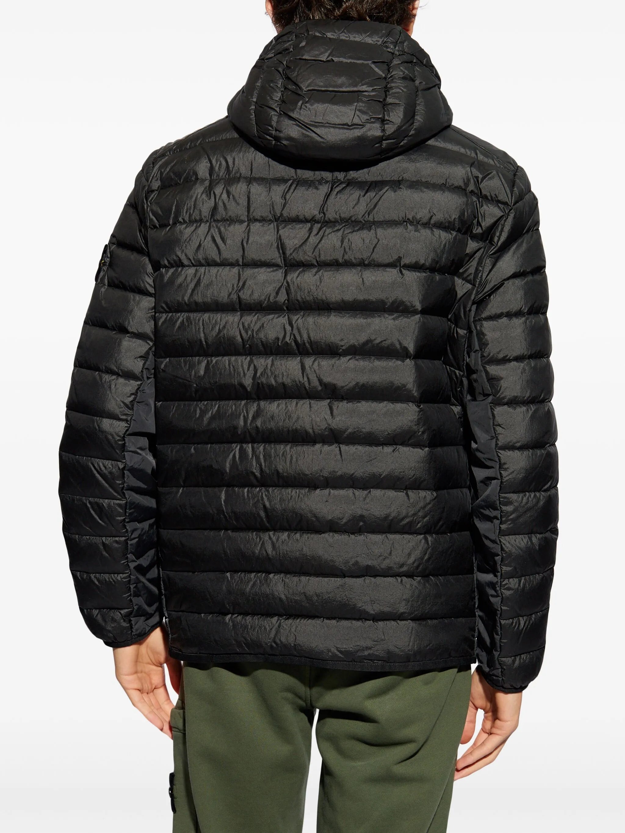 Compass-logo hooded down jacket