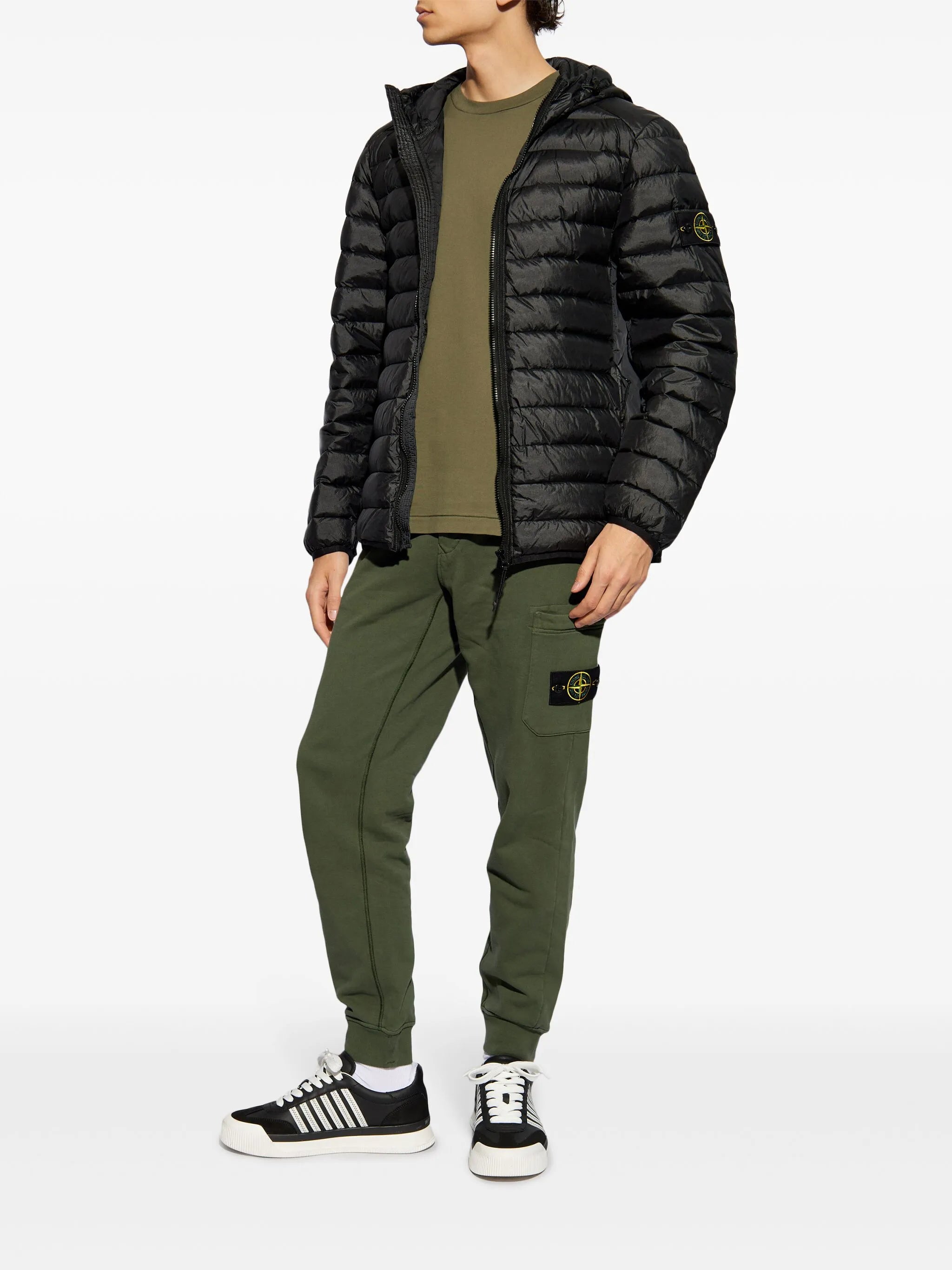 Compass-logo hooded down jacket