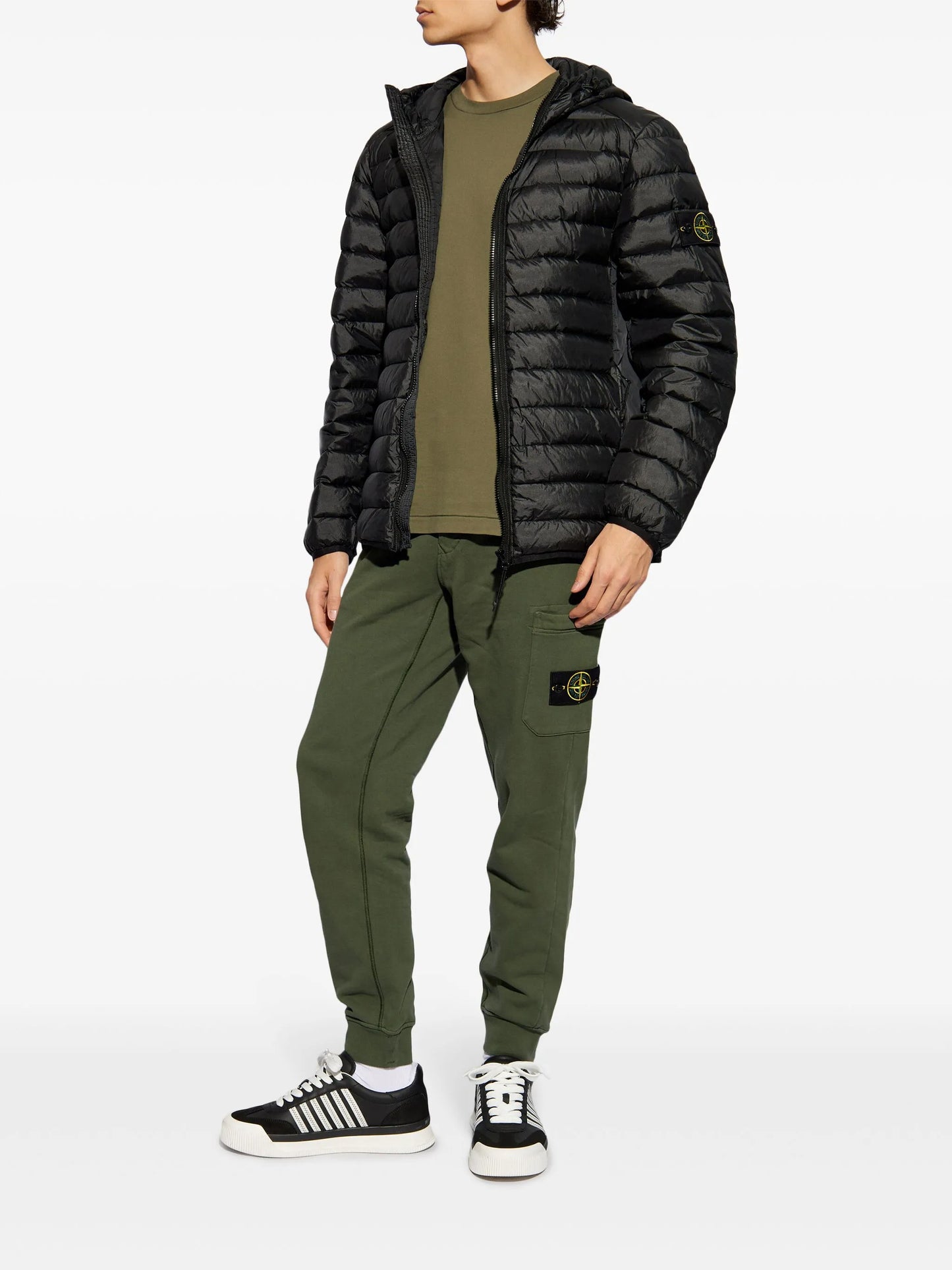 Compass-logo hooded down jacket