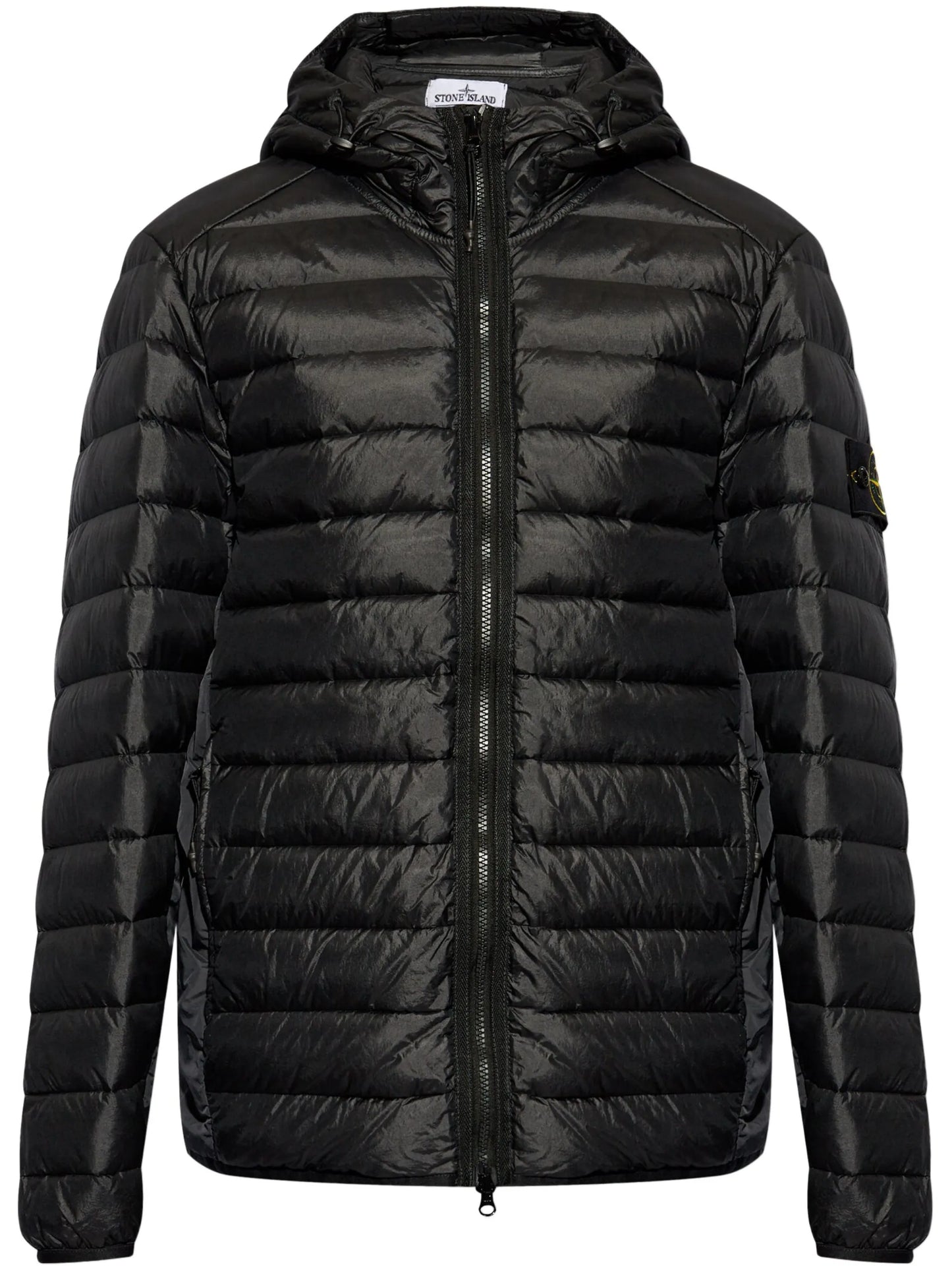 Compass-logo hooded down jacket