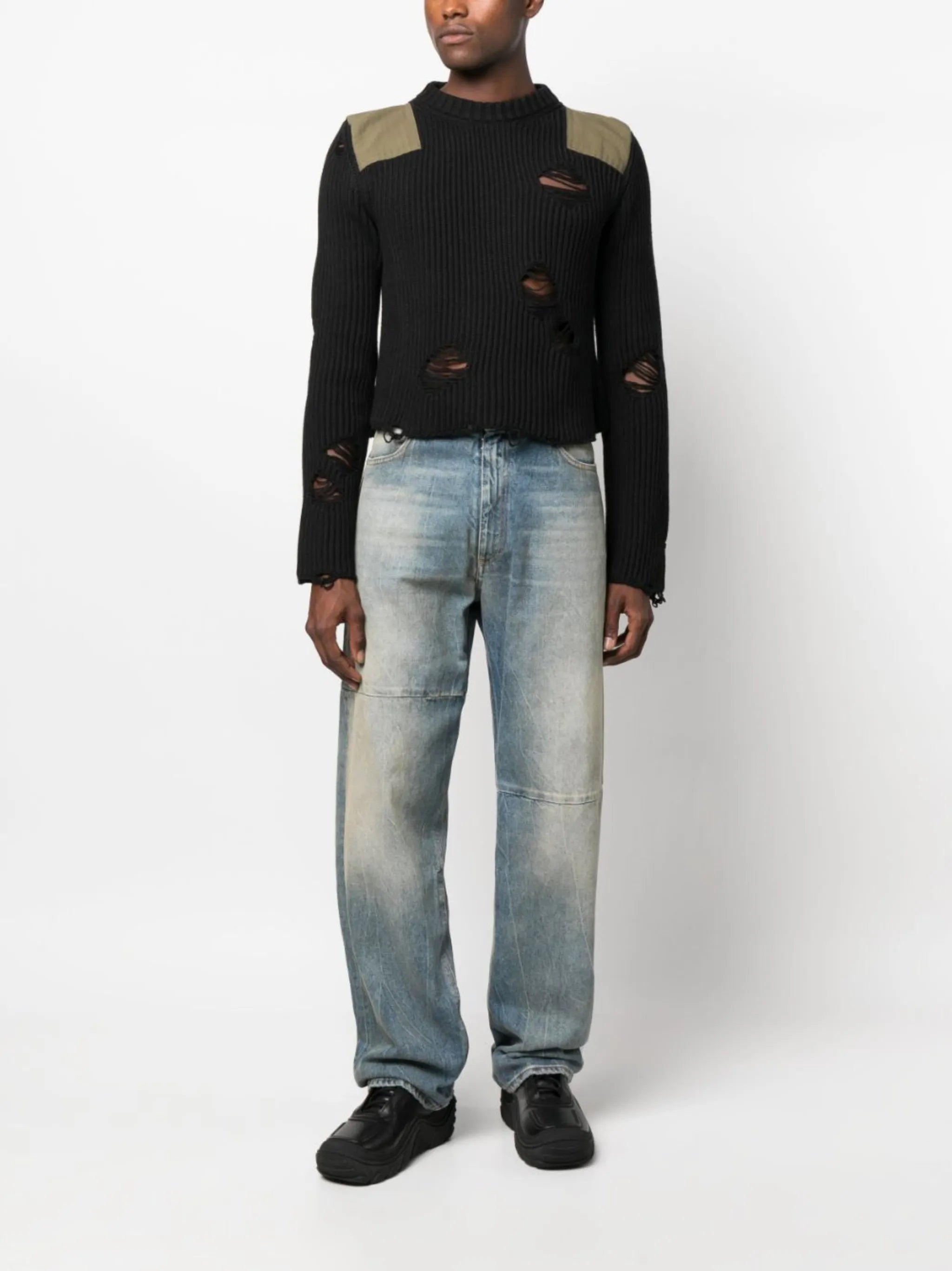 distressed-effect knit jumper