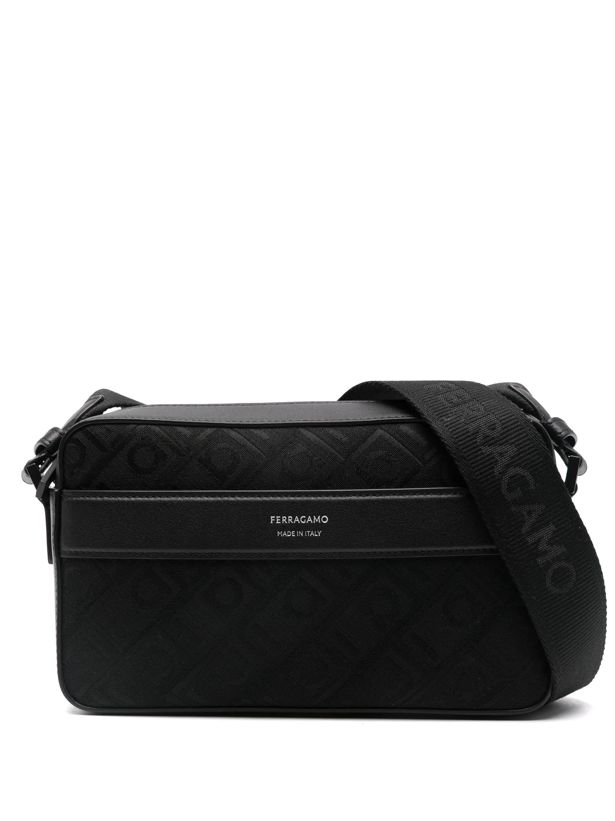 Gancini-jacquard leather messenger bag