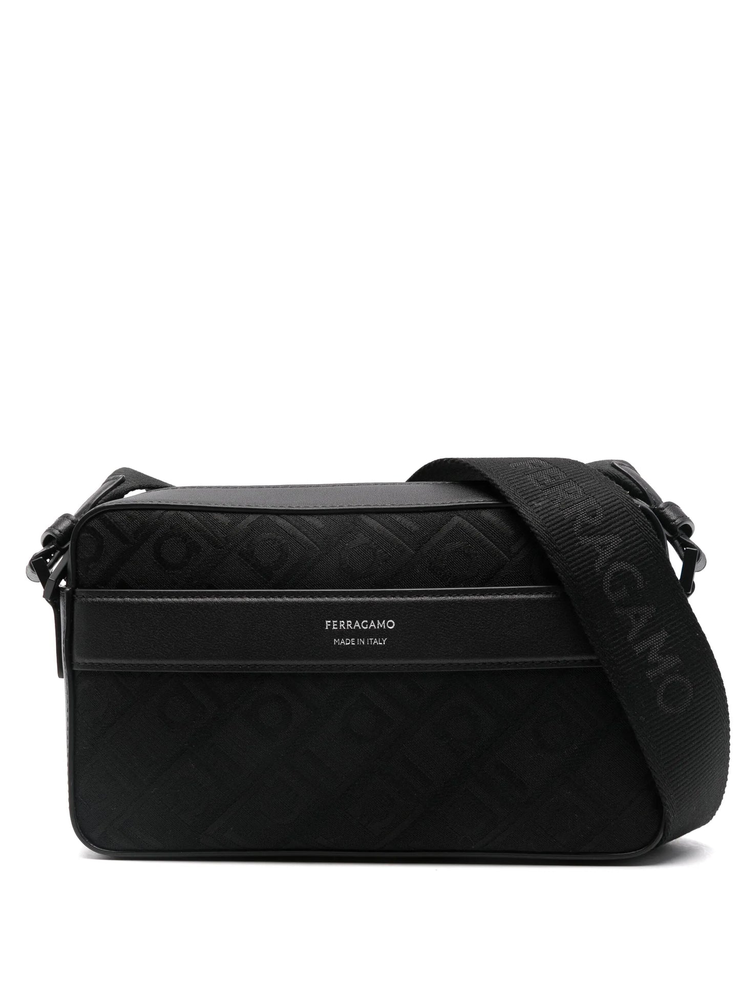 Gancini-jacquard leather messenger bag