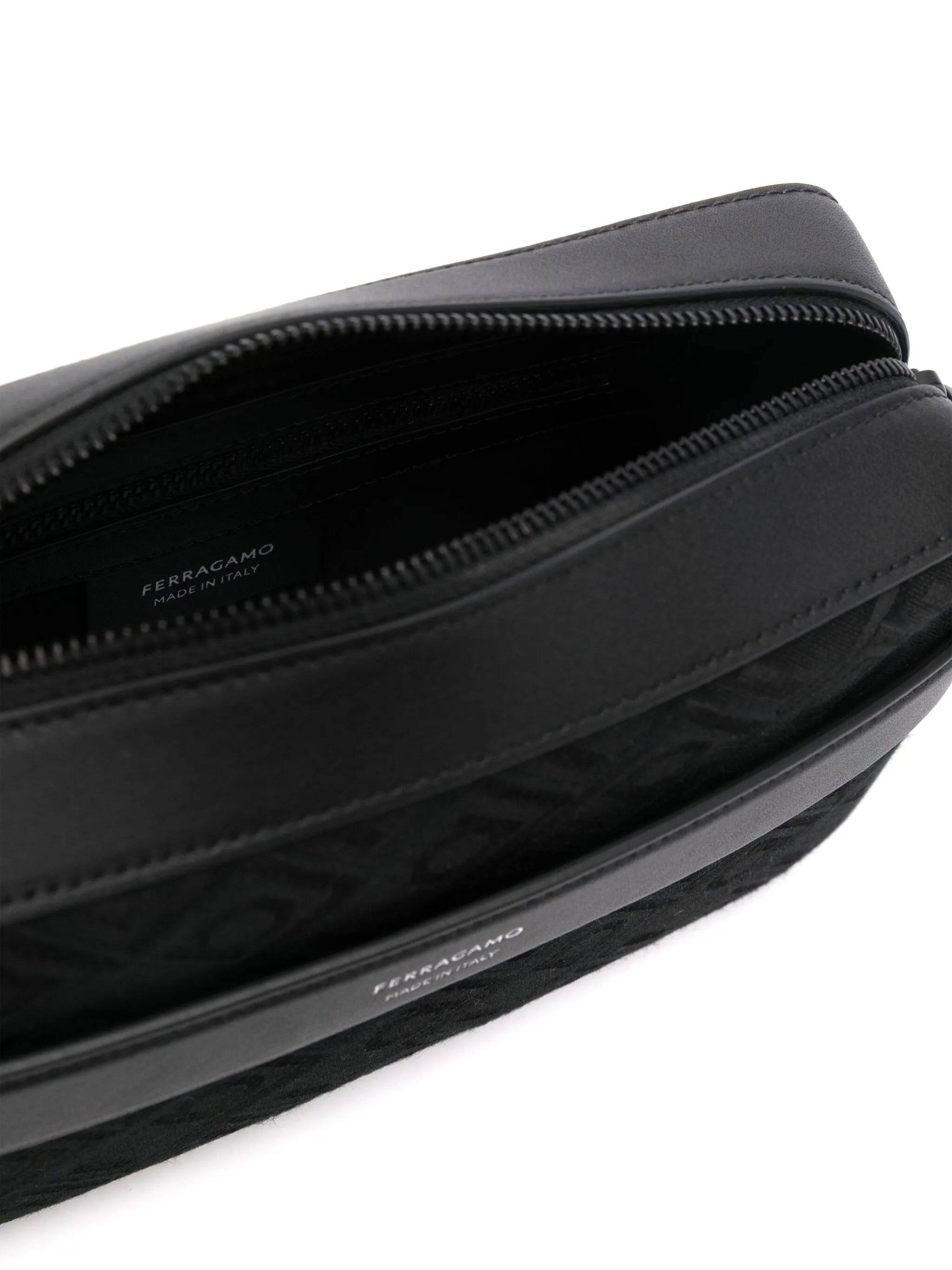 Gancini-jacquard leather messenger bag