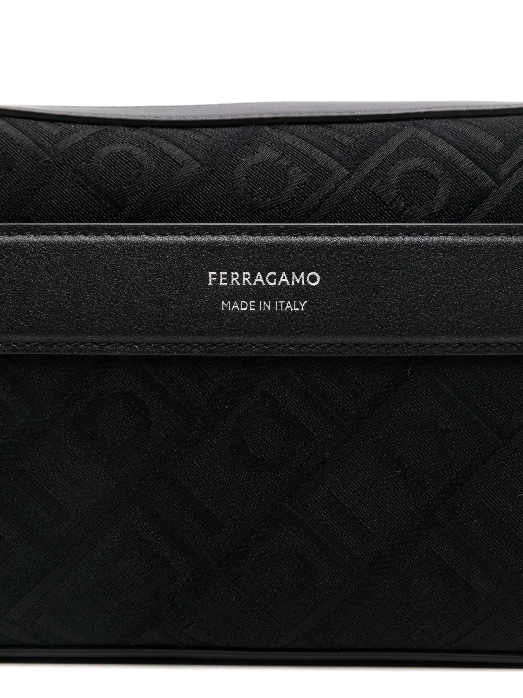 Gancini-jacquard leather messenger bag